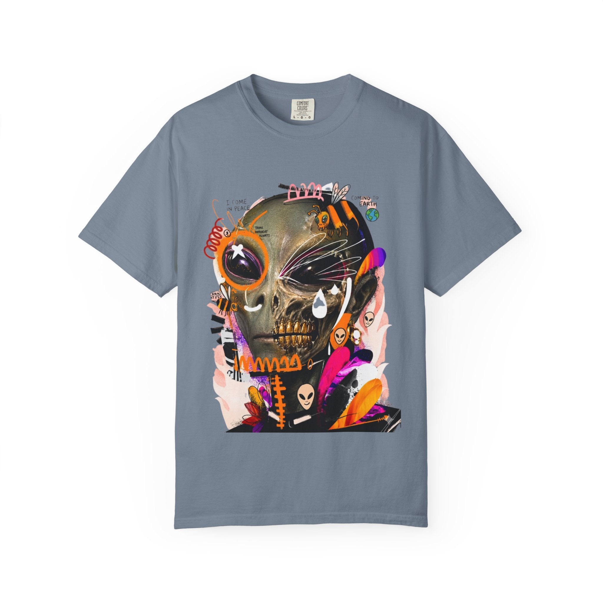 Skull Graffiti T-Shirt — Abstract Neon Alien Street Art Tee