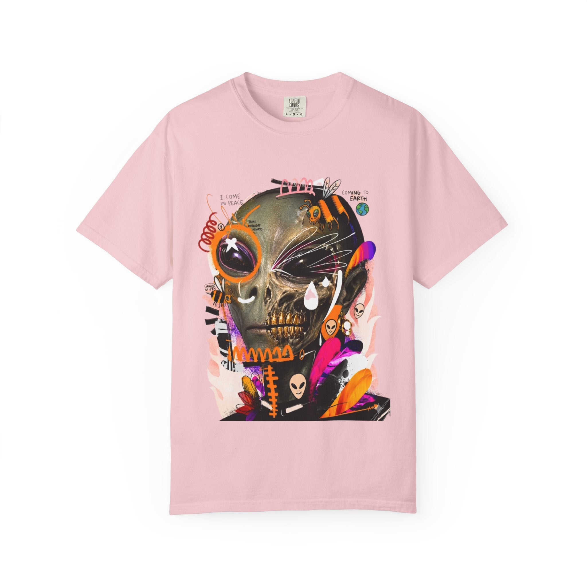 Skull Graffiti T-Shirt — Abstract Neon Alien Street Art Tee