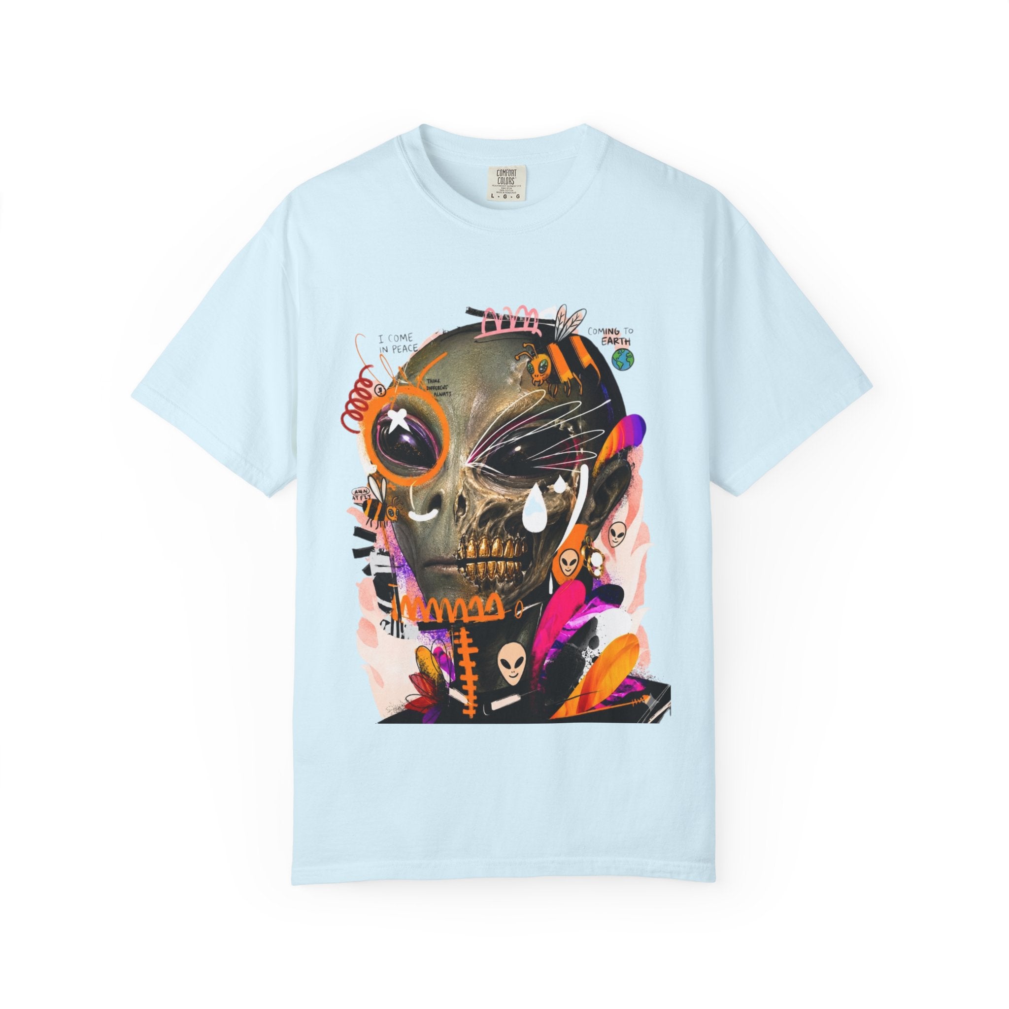 Skull Graffiti T-Shirt — Abstract Neon Alien Street Art Tee