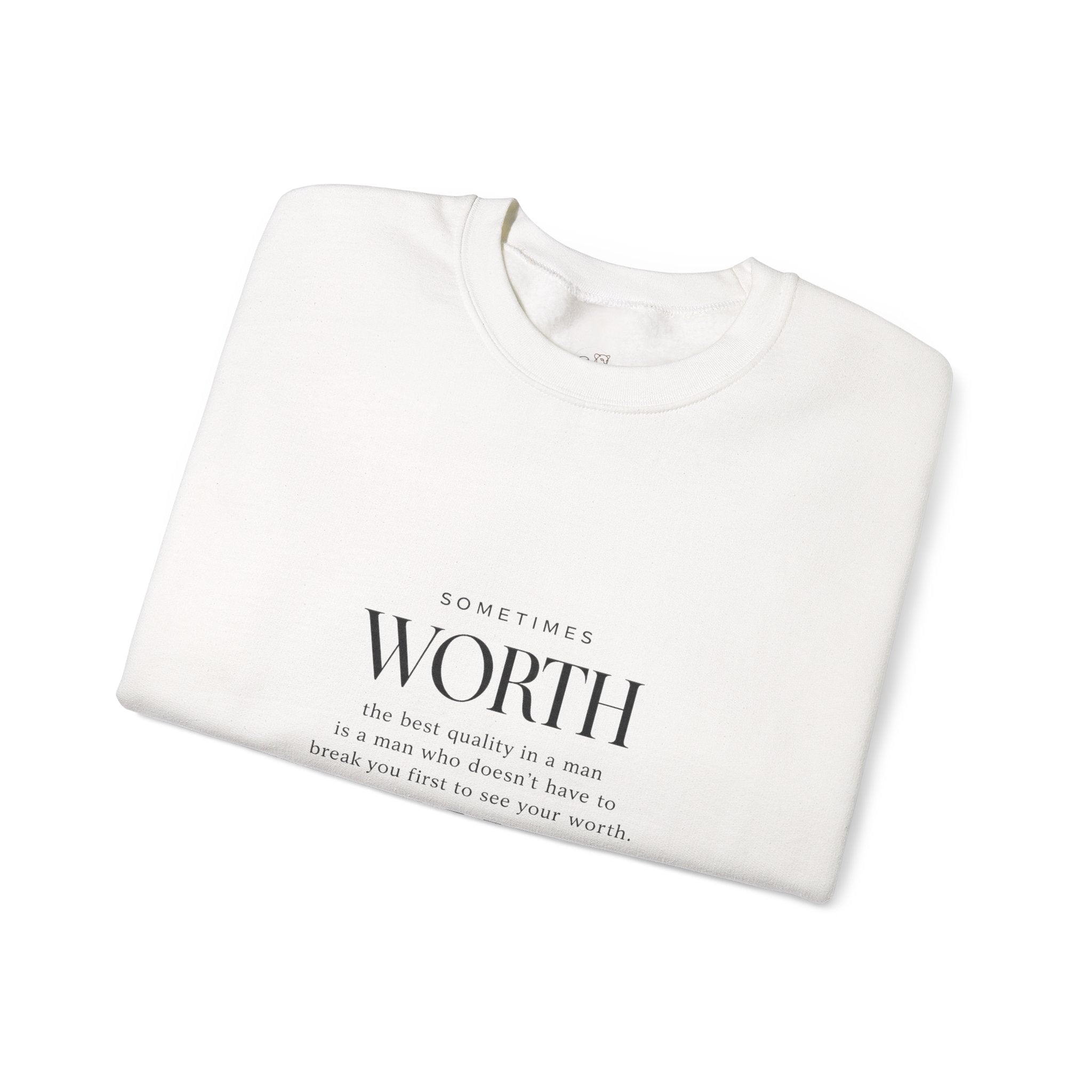 Crewneck Sweatshirt — Minimal 'Worth & Value' Inspirational Typography