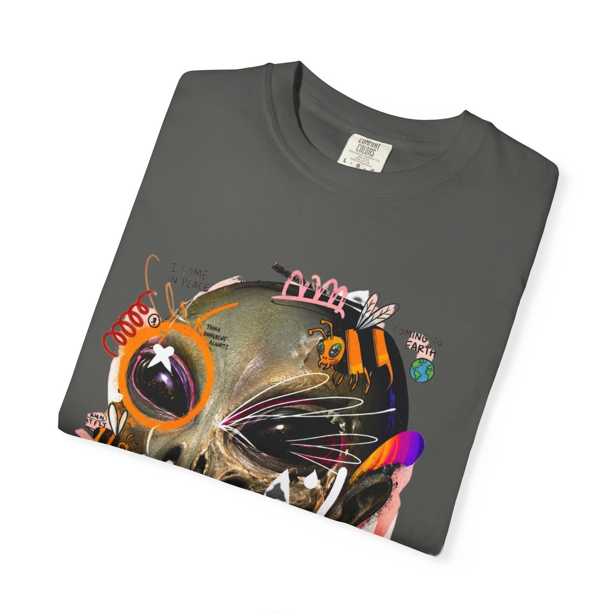 Skull Graffiti T-Shirt — Abstract Neon Alien Street Art Tee