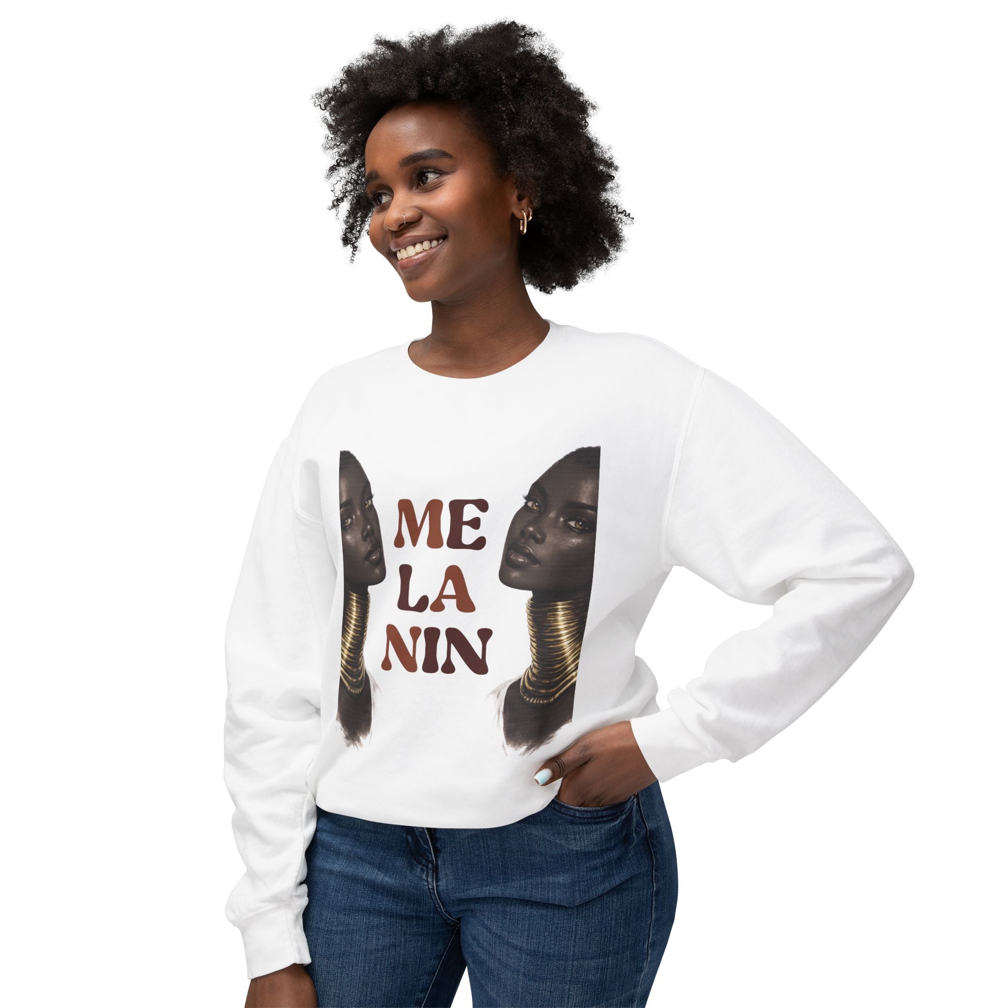 Crewneck Sweatshirt — 'Me La Nin' Melanin Portrait Graphic-Fall Collection