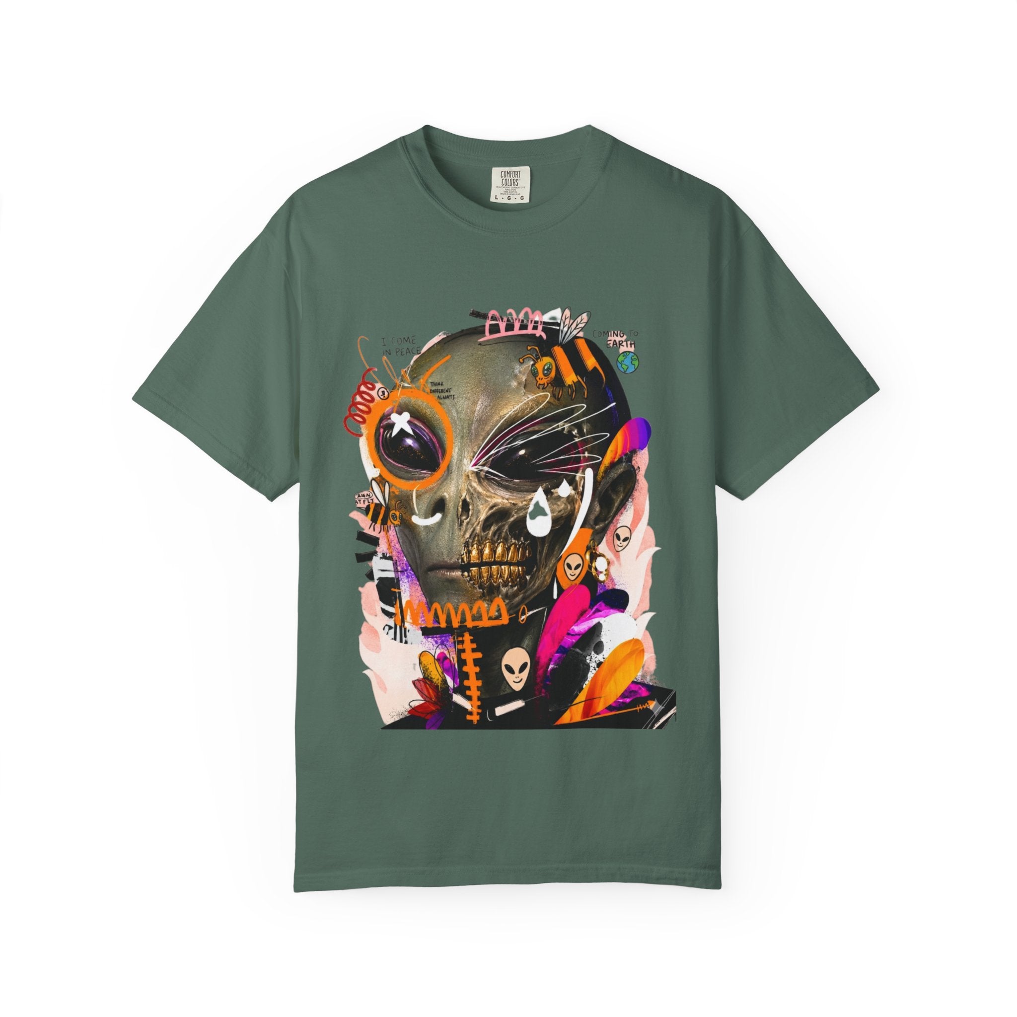 Skull Graffiti T-Shirt — Abstract Neon Alien Street Art Tee