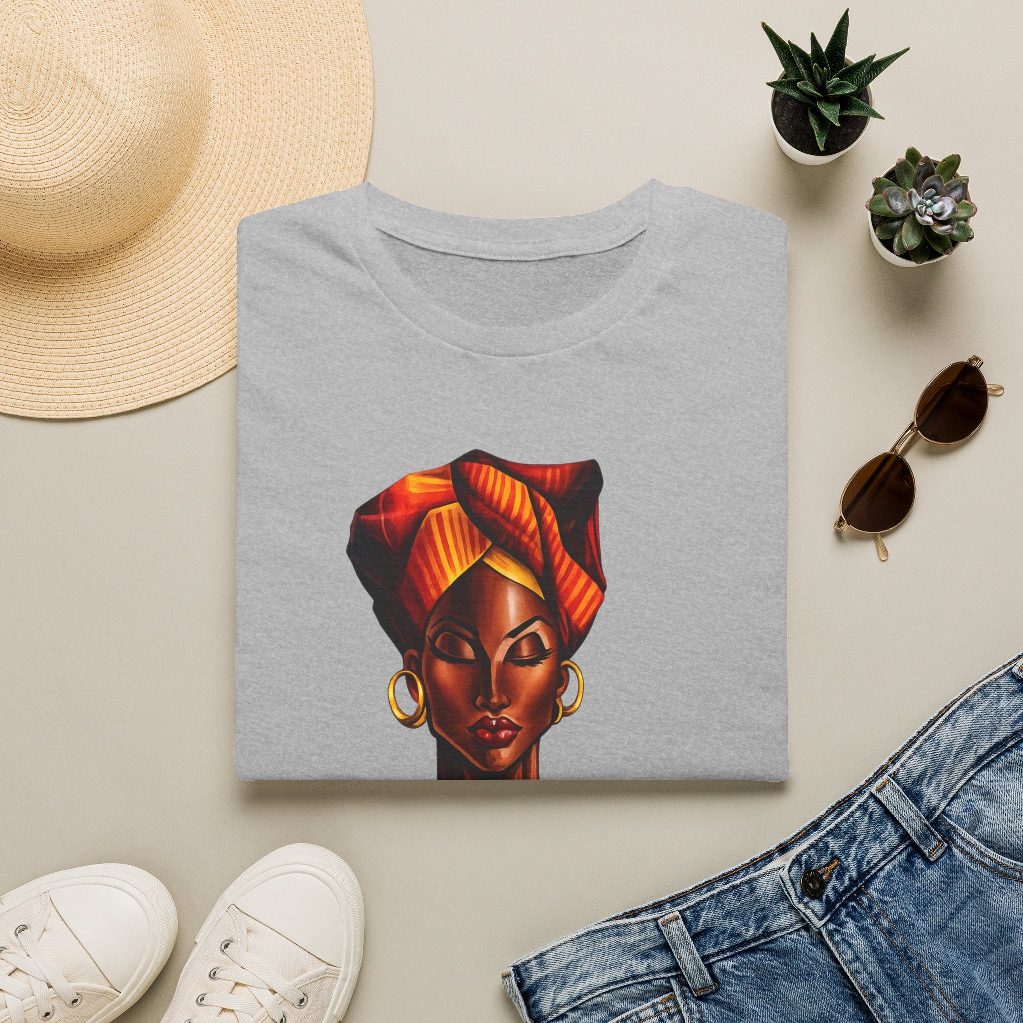 Afrocentric Headwrap Portrait T-Shirt — Bold Melanin Art Tee