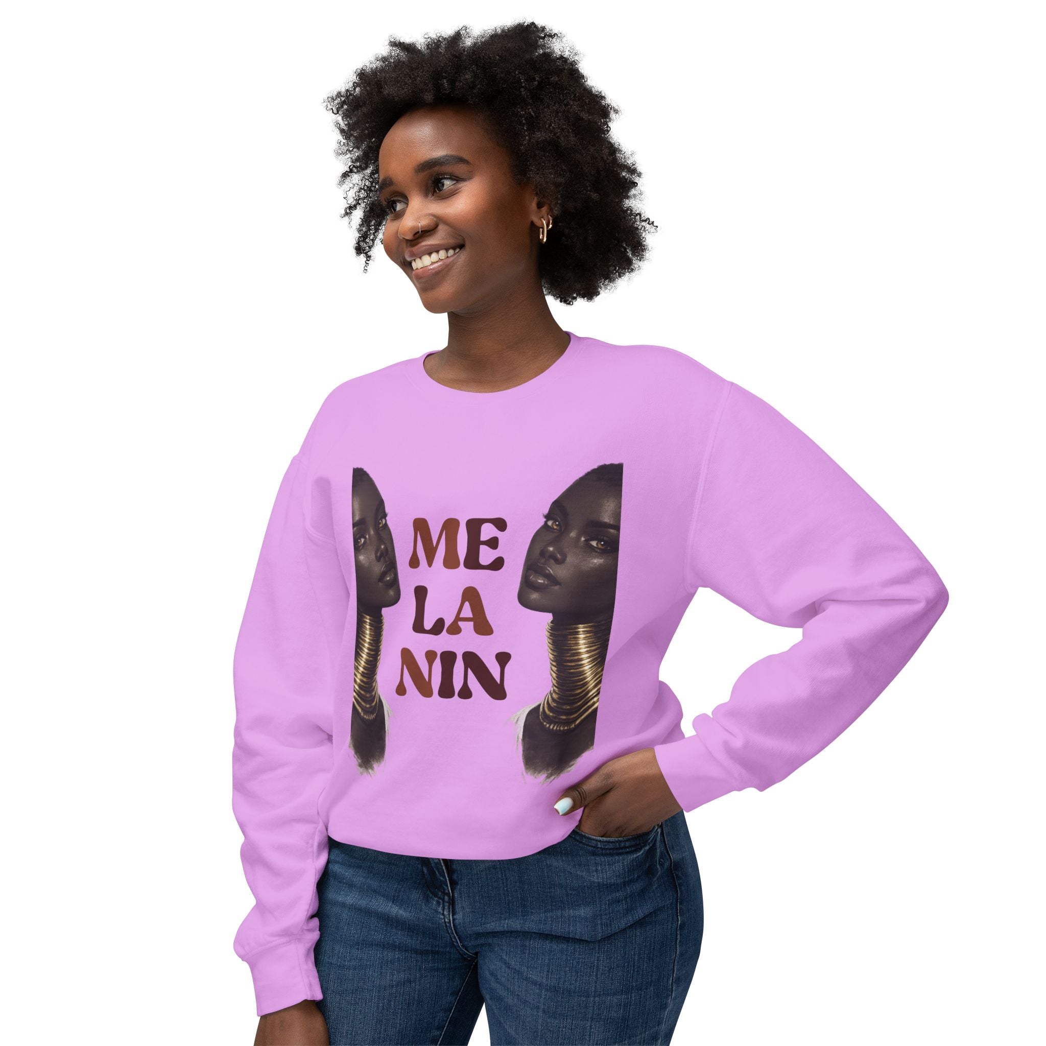 Crewneck Sweatshirt — 'Me La Nin' Melanin Portrait Graphic-Fall Collection