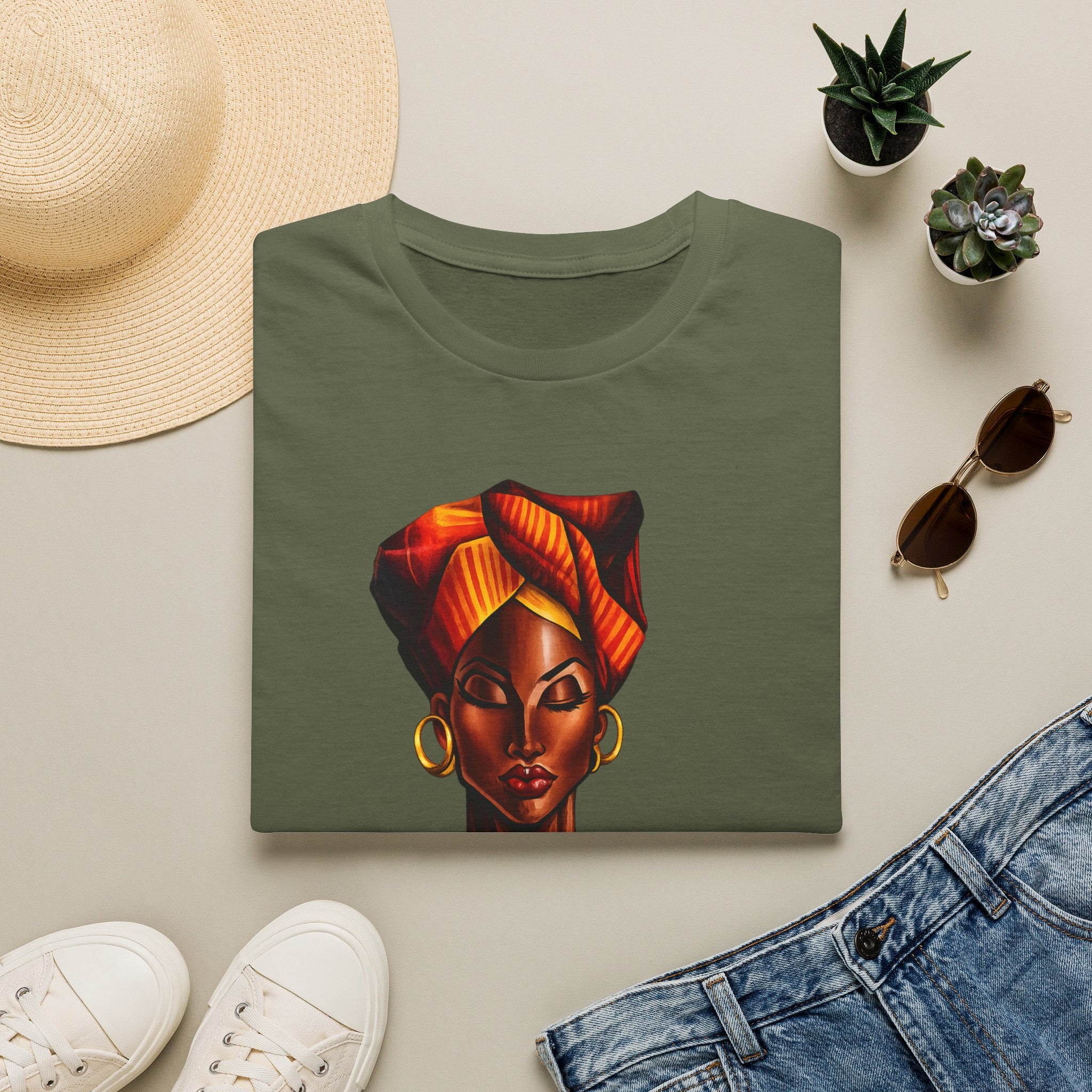 Afrocentric Headwrap Portrait T-Shirt — Bold Melanin Art Tee