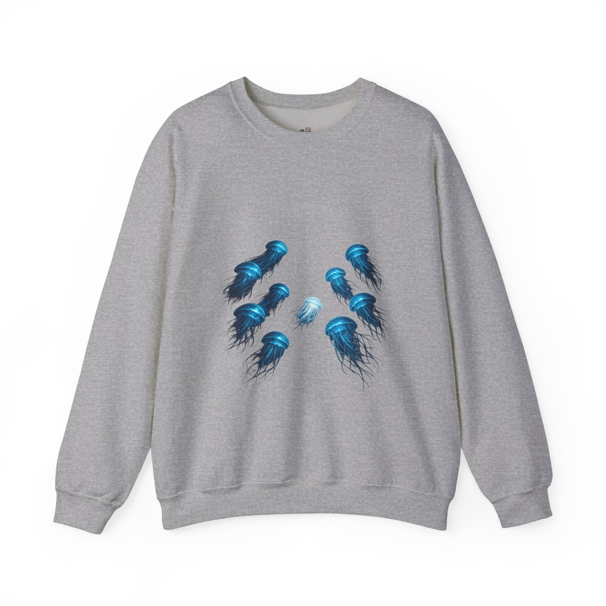 Crewneck Sweatshirt — Blue Jellyfish Graphic Pullover 不易察觉的