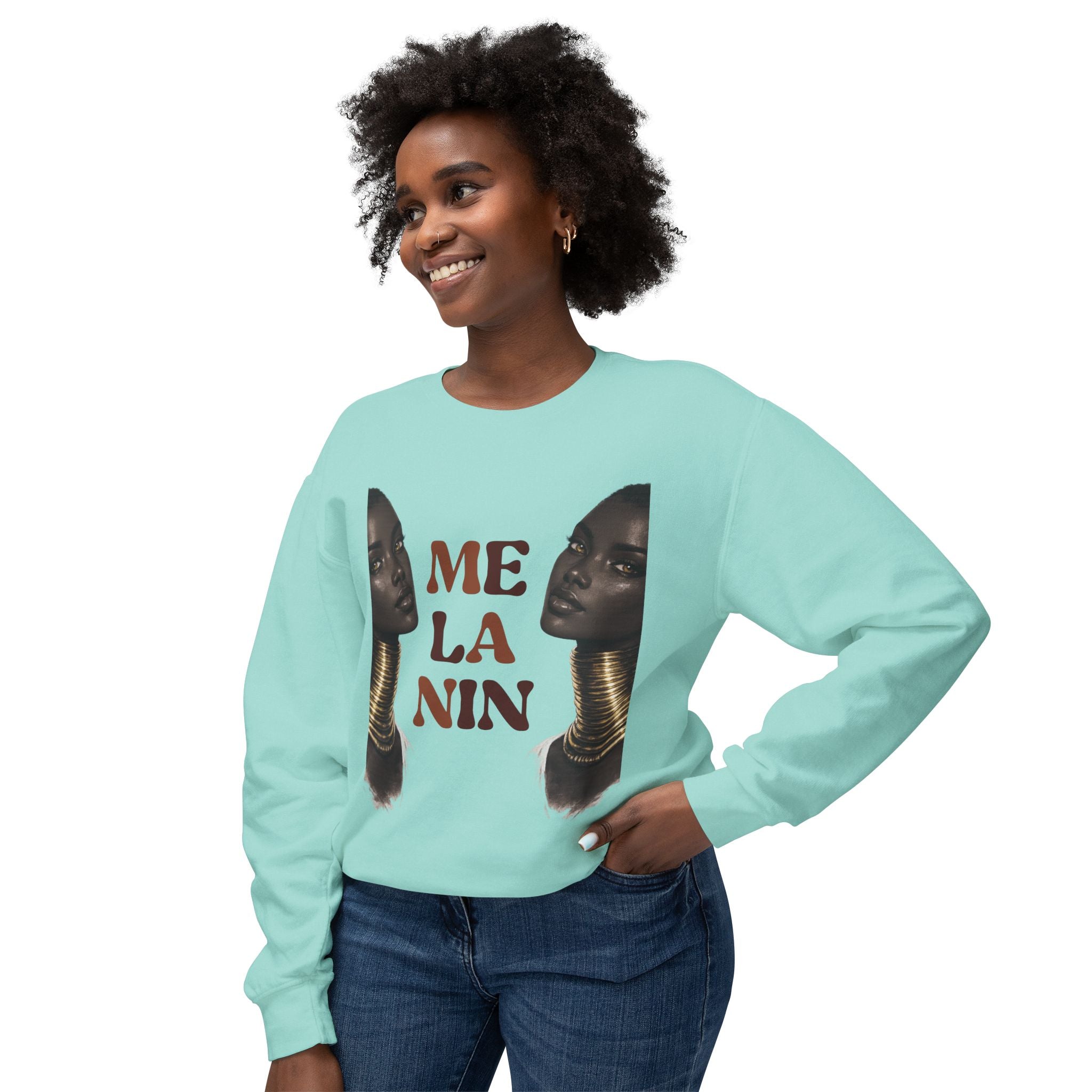 Crewneck Sweatshirt — 'Me La Nin' Melanin Portrait Graphic-Fall Collection