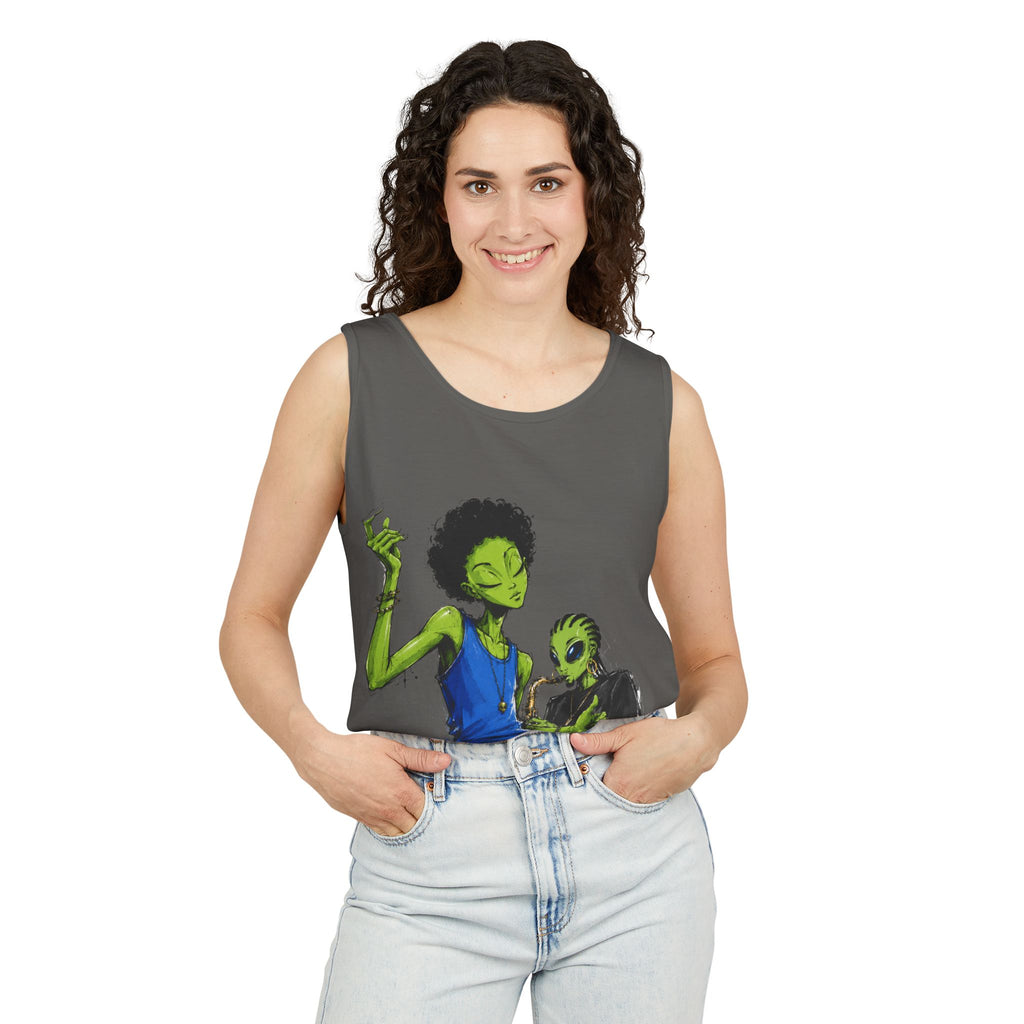 Alien Duo Graphic Tank Top — Retro Streetwear Art Tee-Tito & Raz Edition