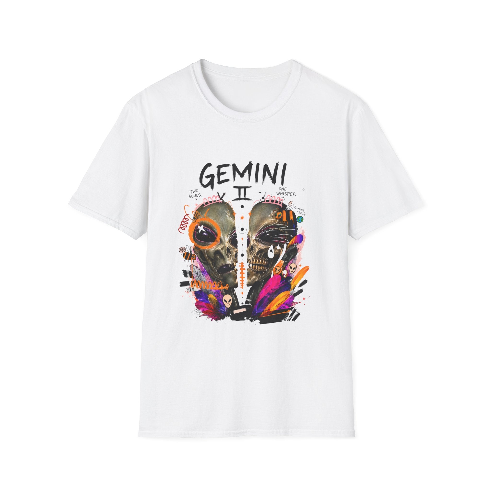 Gemini Zodiac T-Shirt — Colorful Twin Skull Astrology Tee
