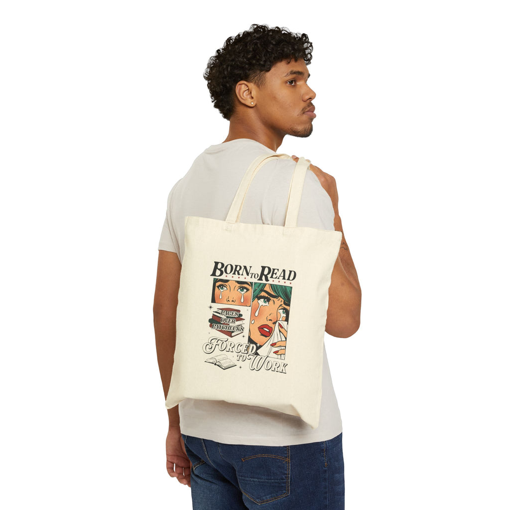 Tote Bag — "Born to Read, Forced to Work" Retro Comic Book Library Tote