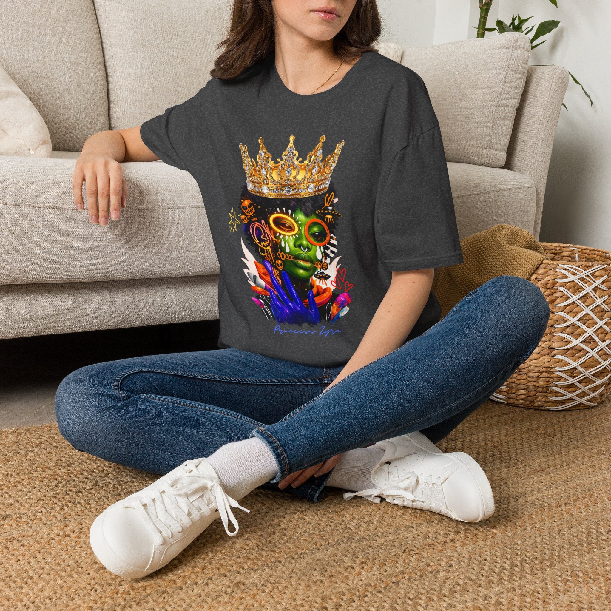 Princess Zyra T-Shirt — Vibrant Crowned Afro Skull Graphic Tee