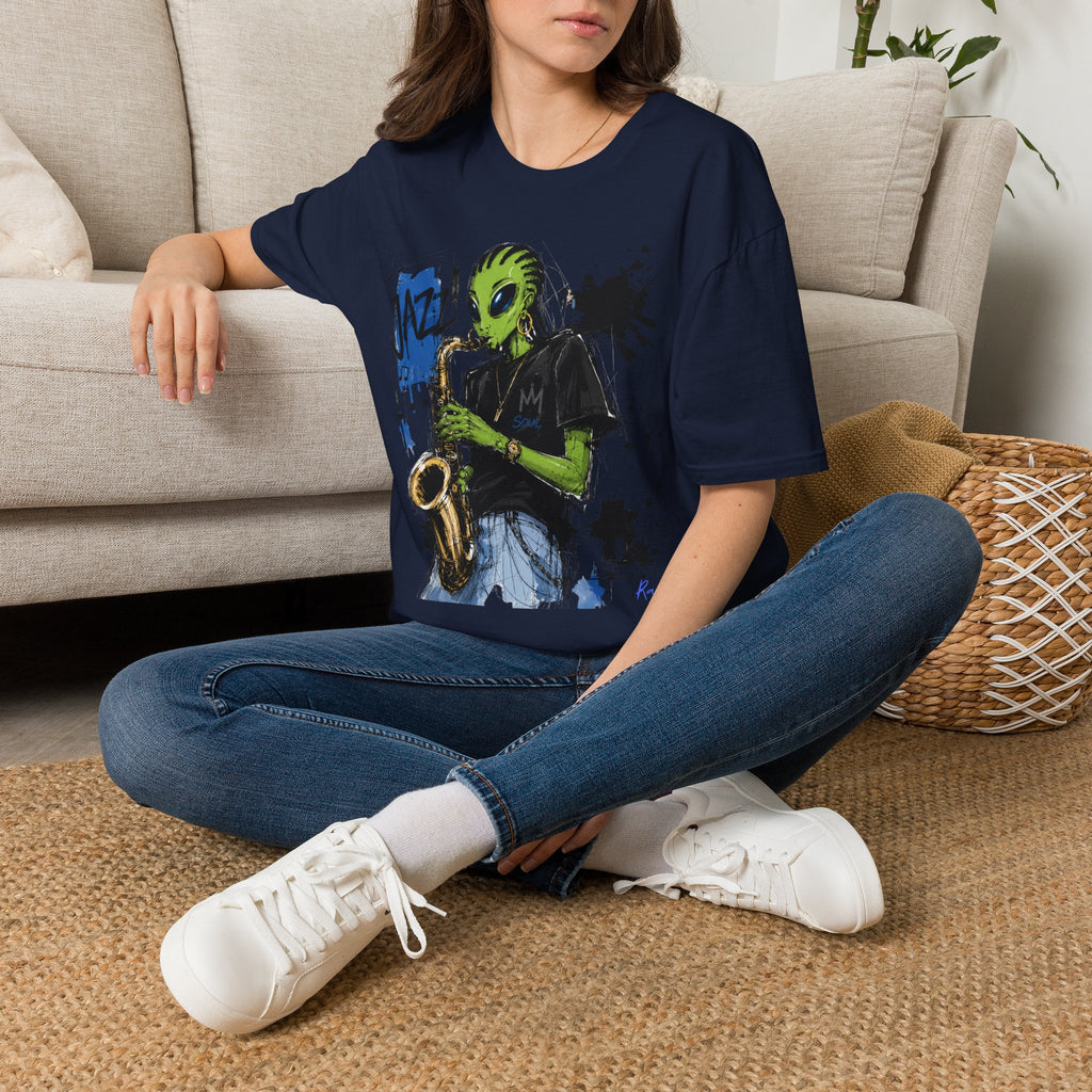 Raz Jazz Saxophone T-Shirt — Green Extraterrestrial Music Tee-Tito & Raz Edition