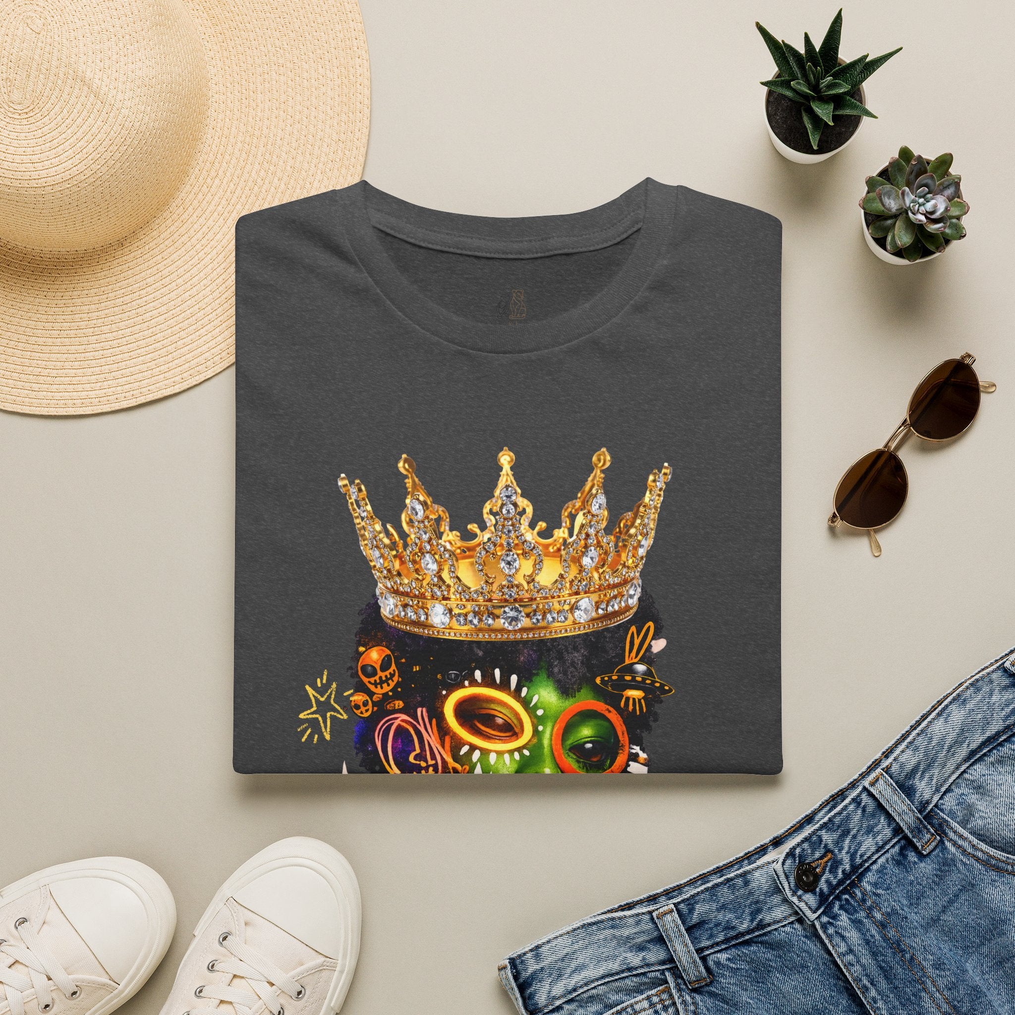 Princess Zyra T-Shirt — Vibrant Crowned Afro Skull Graphic Tee