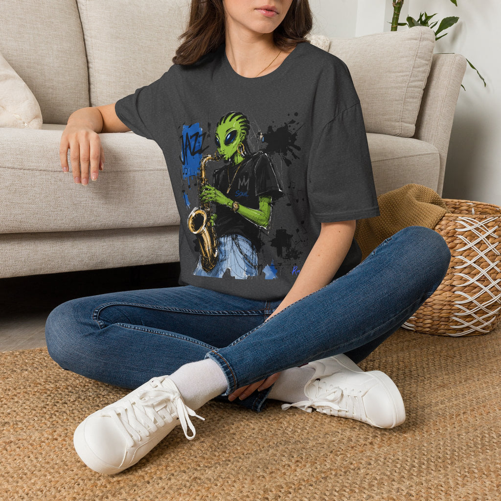 Raz Jazz Saxophone T-Shirt — Green Extraterrestrial Music Tee-Tito & Raz Edition