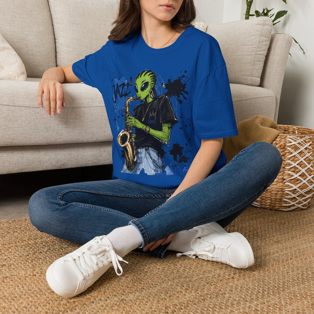 Raz Jazz Saxophone T-Shirt — Green Extraterrestrial Music Tee-Tito & Raz Edition