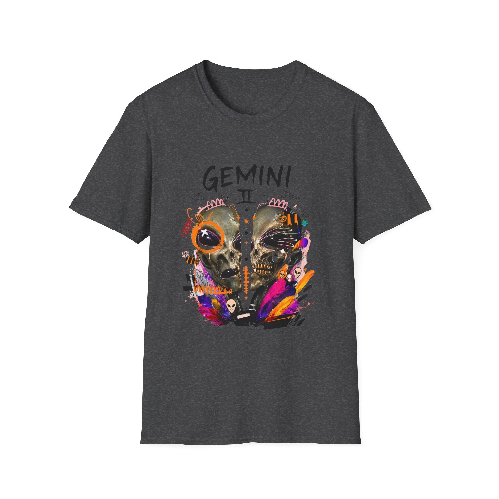 Gemini Zodiac T-Shirt — Colorful Twin Skull Astrology Tee