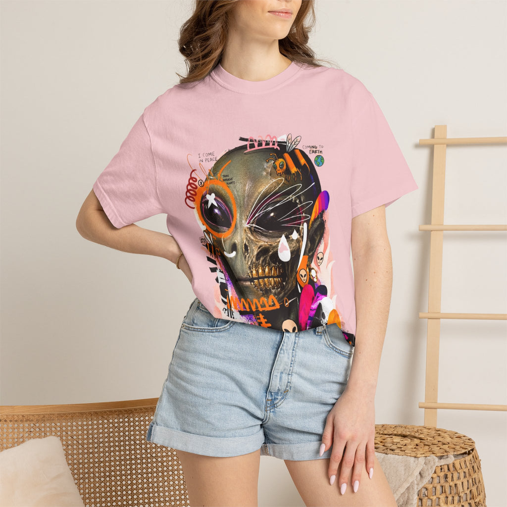 Skull Graffiti T-Shirt — Abstract Neon Alien Street Art Tee