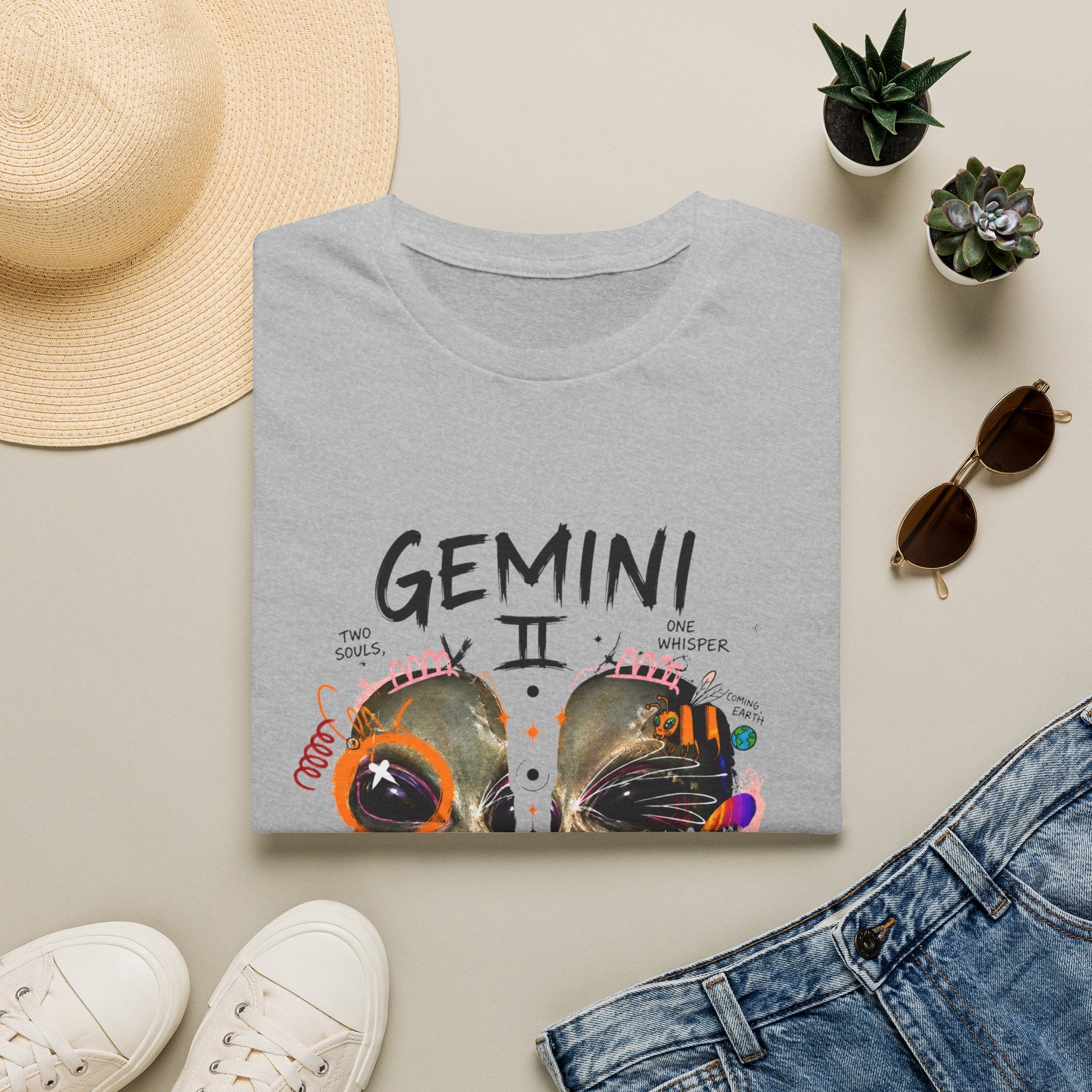 Gemini Zodiac T-Shirt — Colorful Twin Skull Astrology Tee