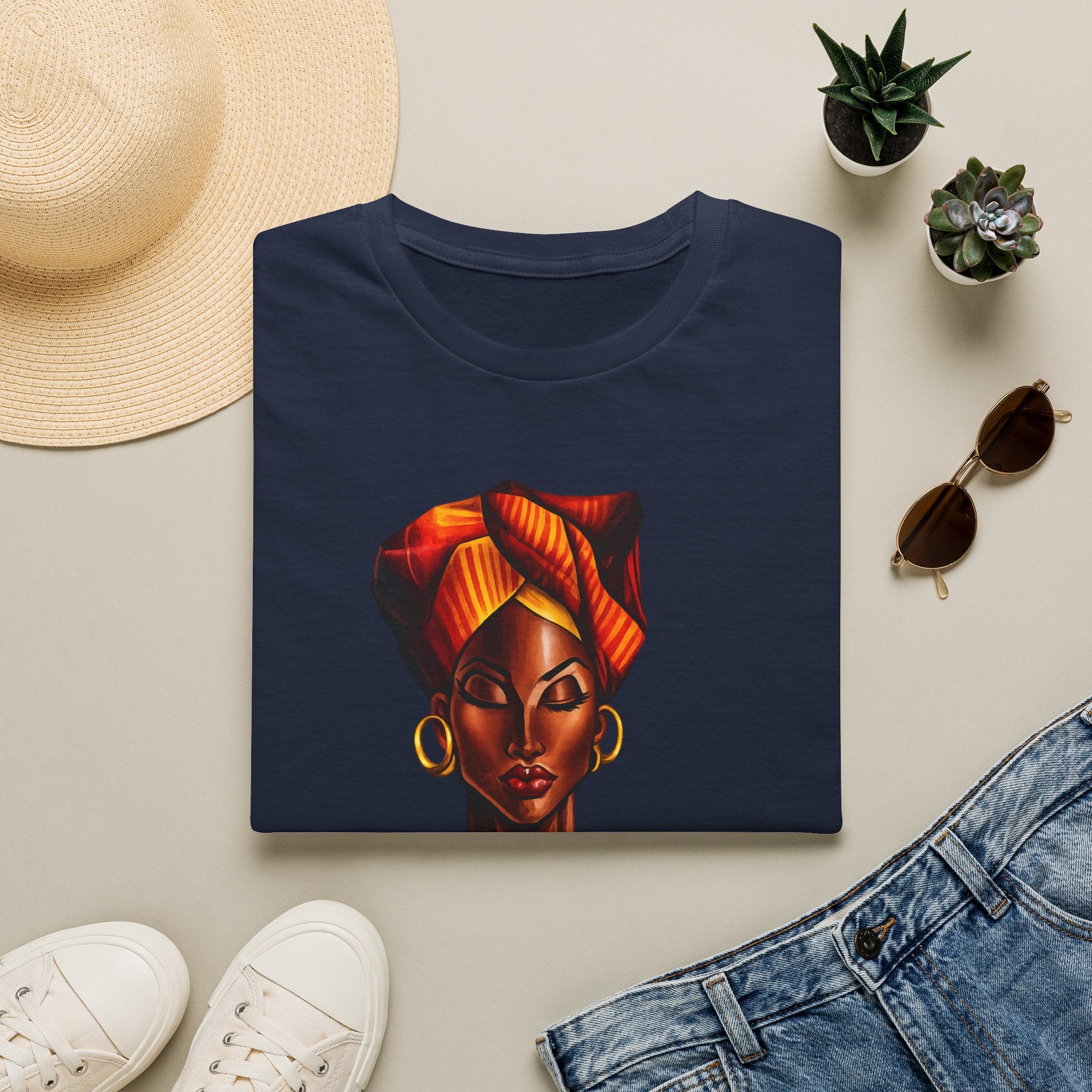 Afrocentric Headwrap Portrait T-Shirt — Bold Melanin Art Tee