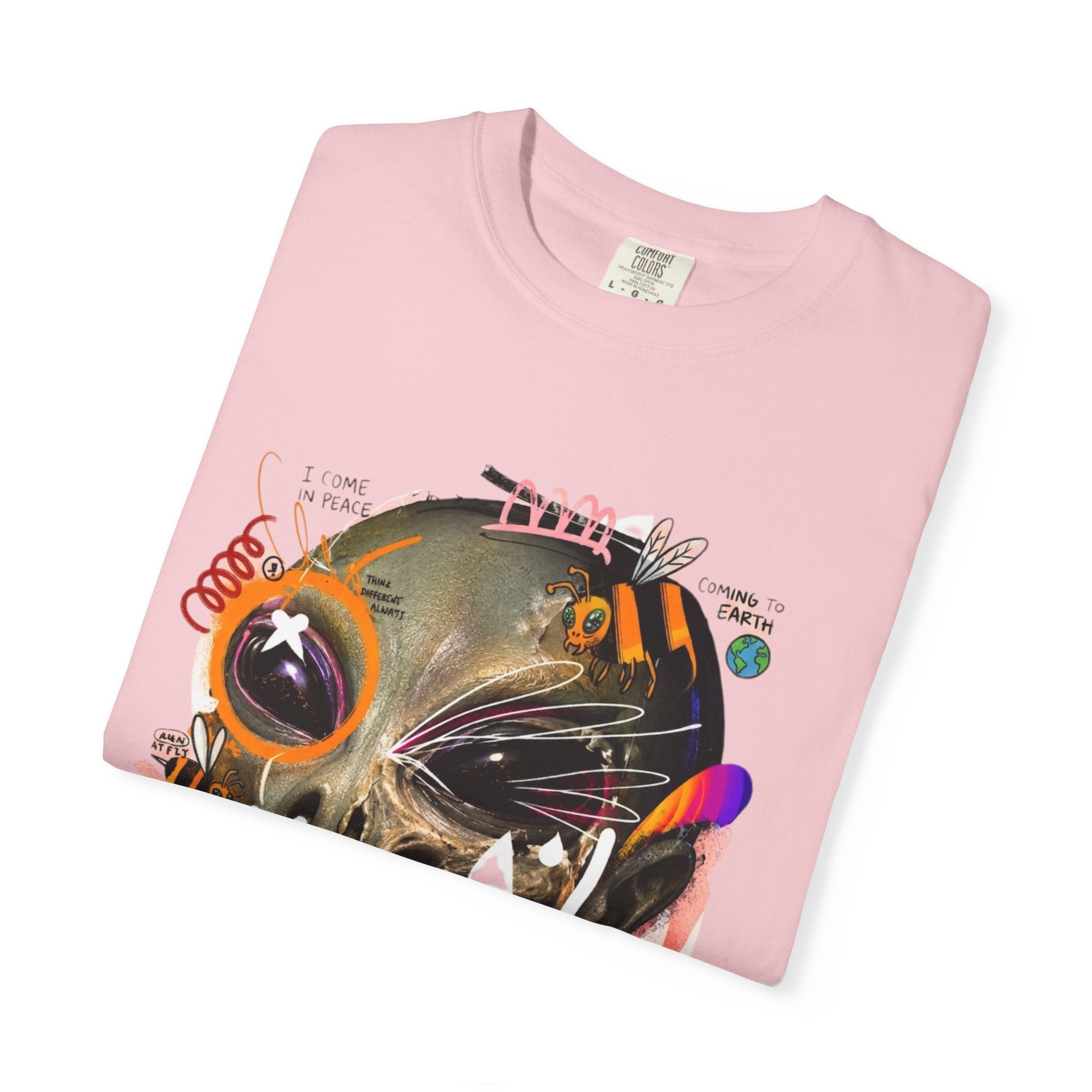 Skull Graffiti T-Shirt — Abstract Neon Alien Street Art Tee