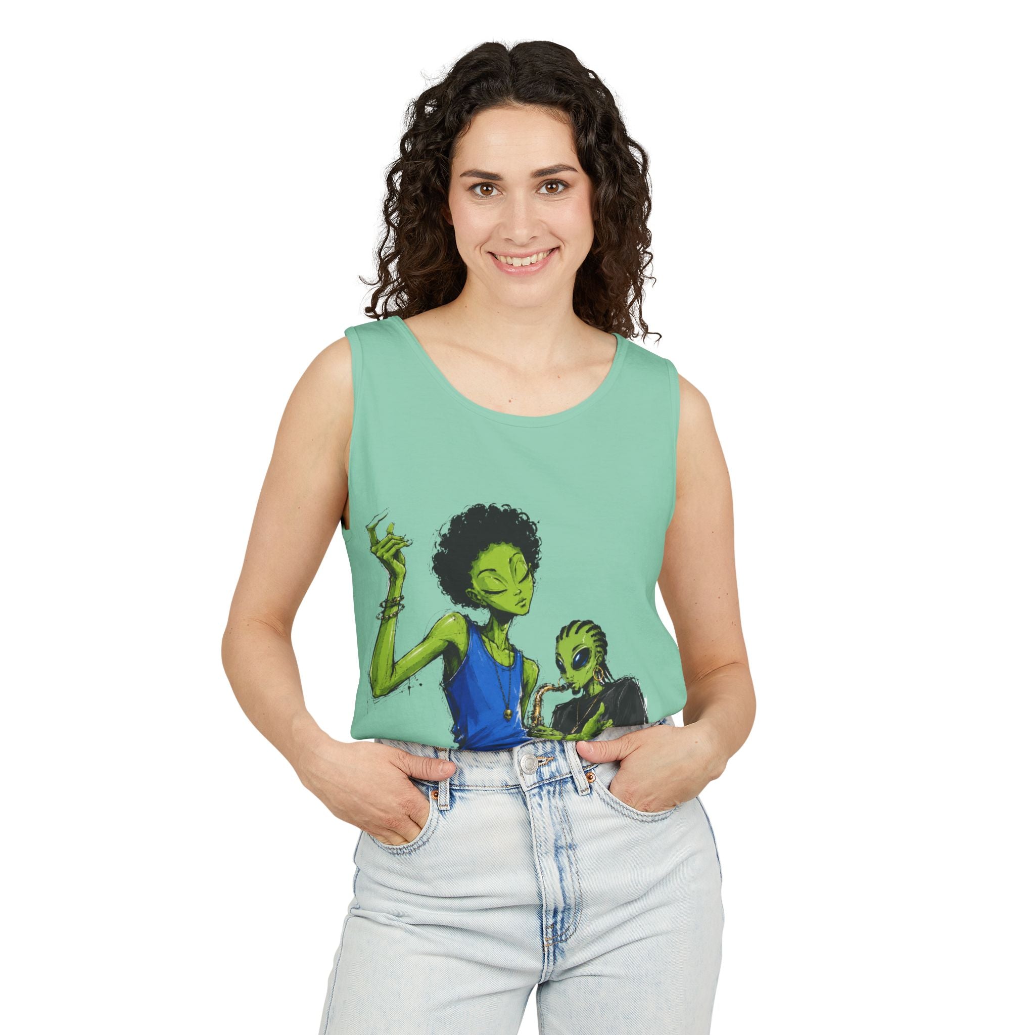 Alien Duo Graphic Tank Top — Retro Streetwear Art Tee-Tito & Raz Edition
