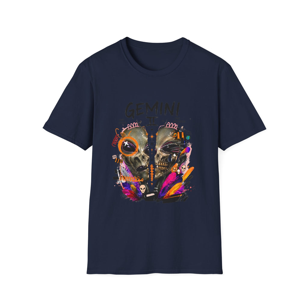 Gemini Zodiac T-Shirt — Colorful Twin Skull Astrology Tee