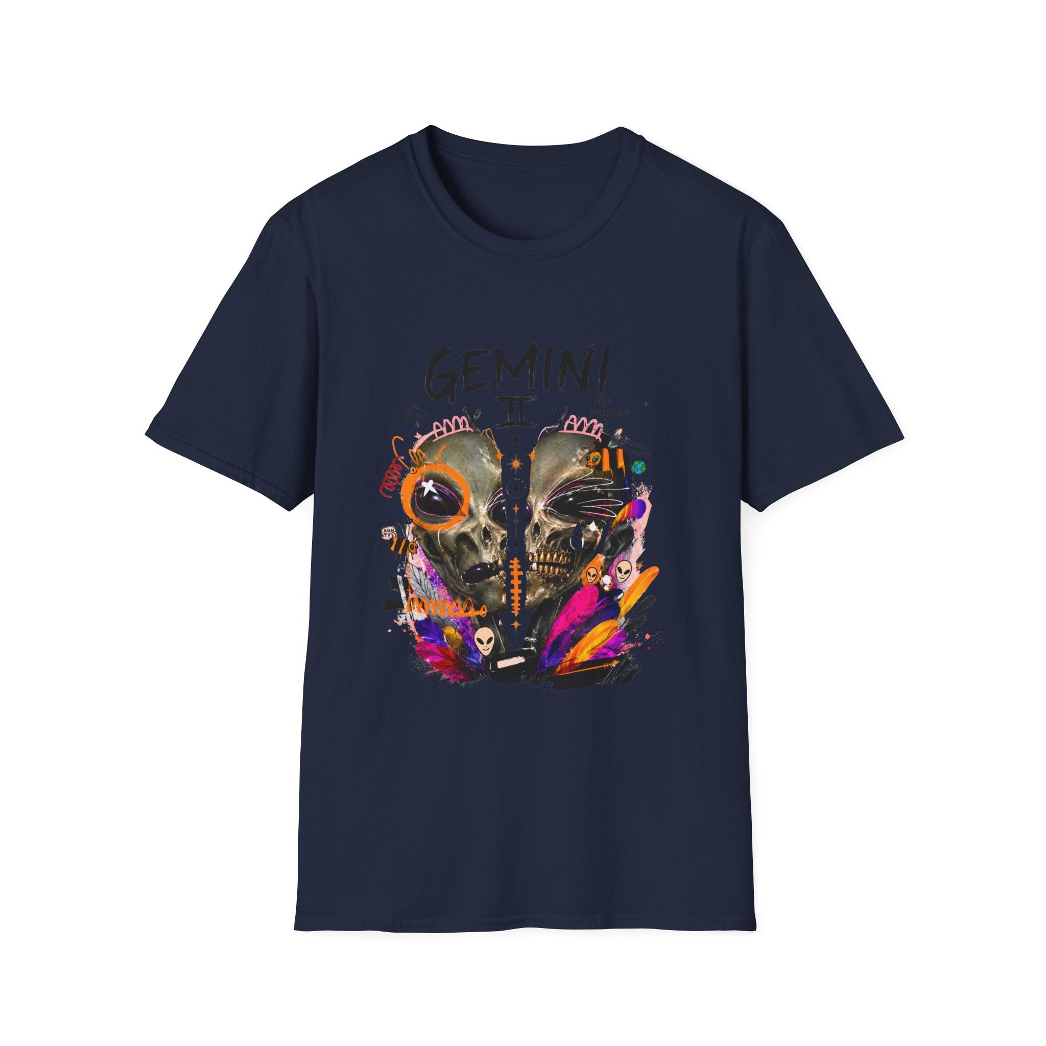 Gemini Zodiac T-Shirt — Colorful Twin Skull Astrology Tee