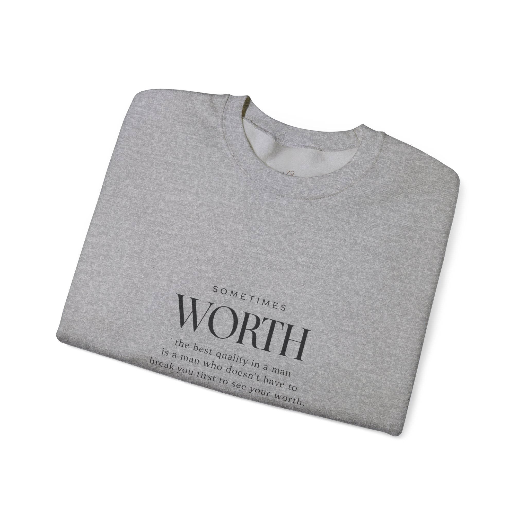 Crewneck Sweatshirt — Minimal 'Worth & Value' Inspirational Typography