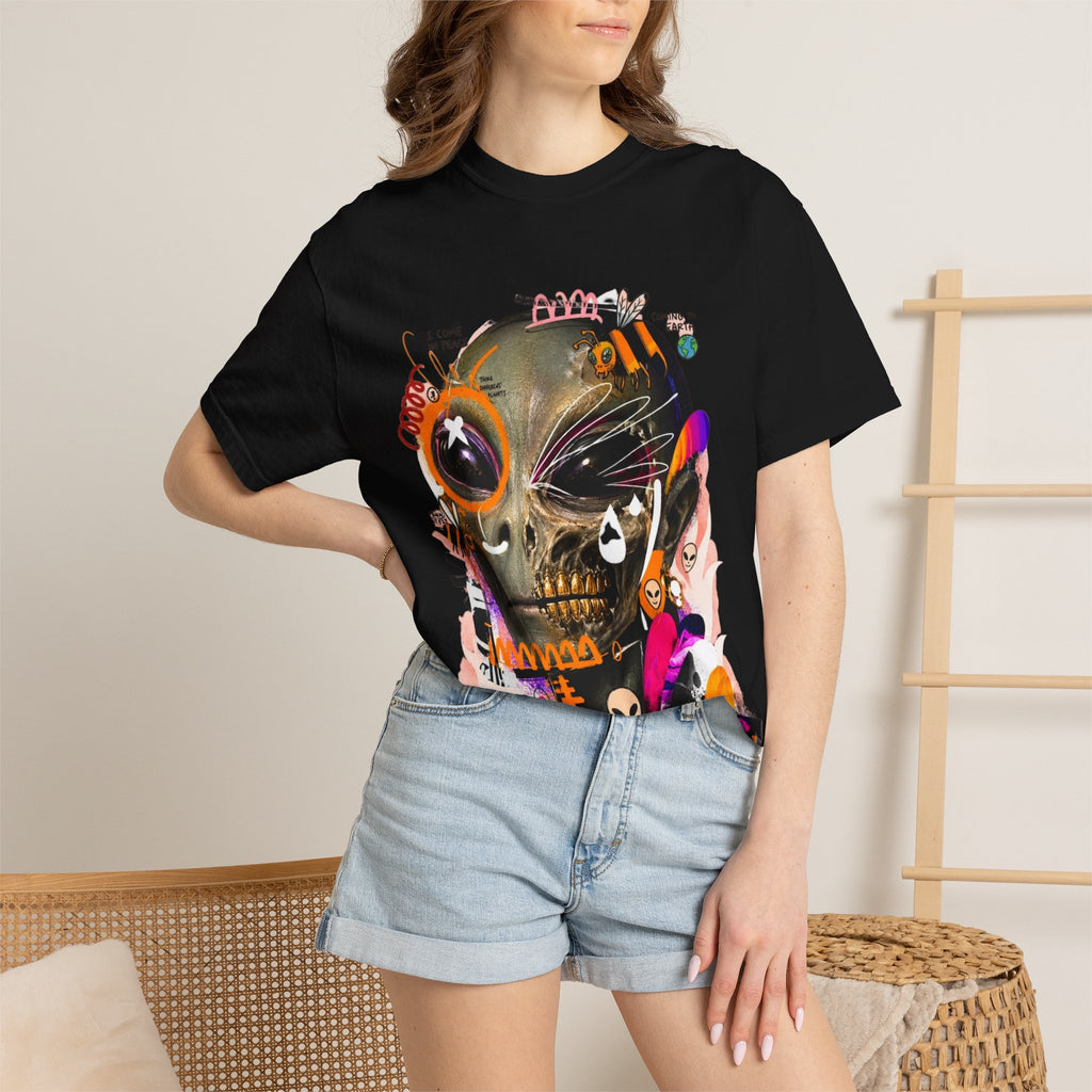 Skull Graffiti T-Shirt — Abstract Neon Alien Street Art Tee