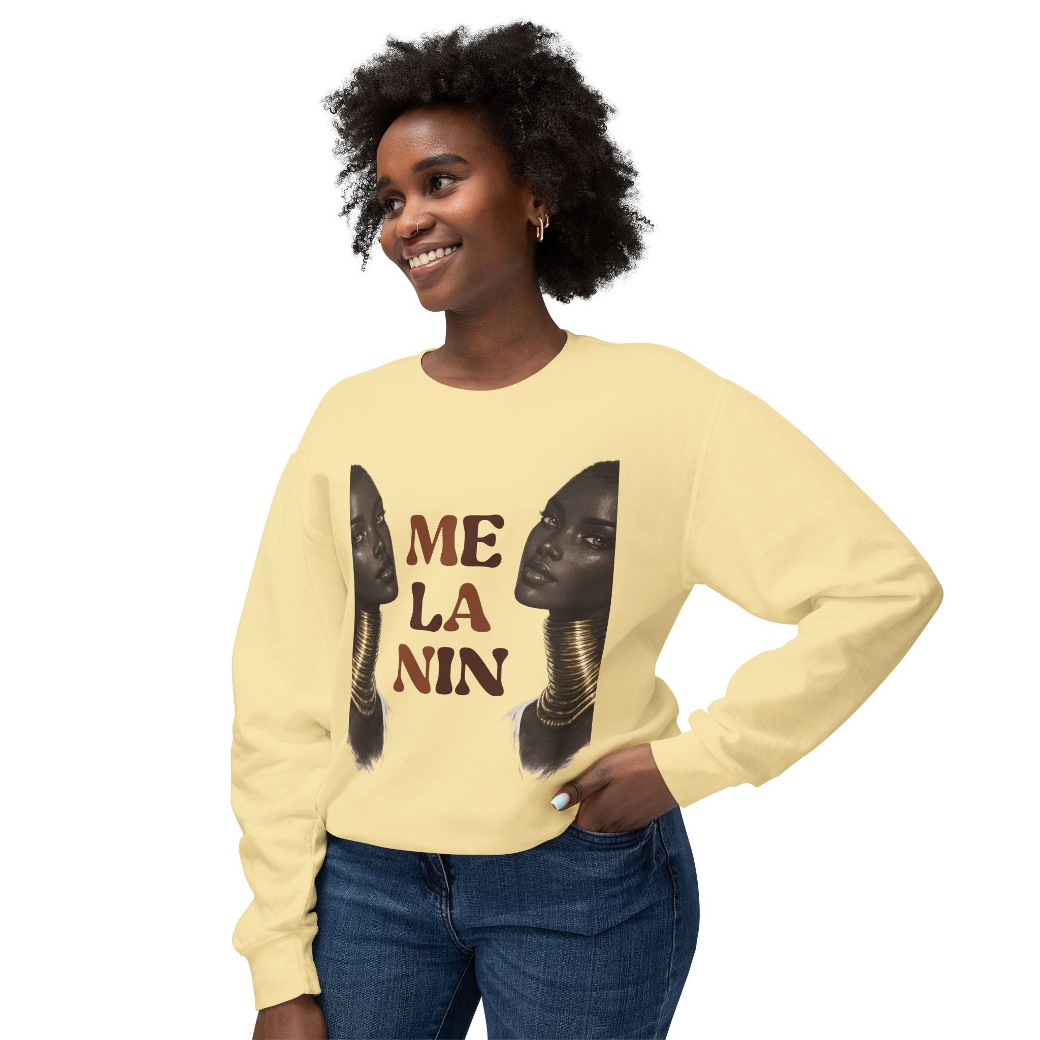 Crewneck Sweatshirt — 'Me La Nin' Melanin Portrait Graphic-Fall Collection