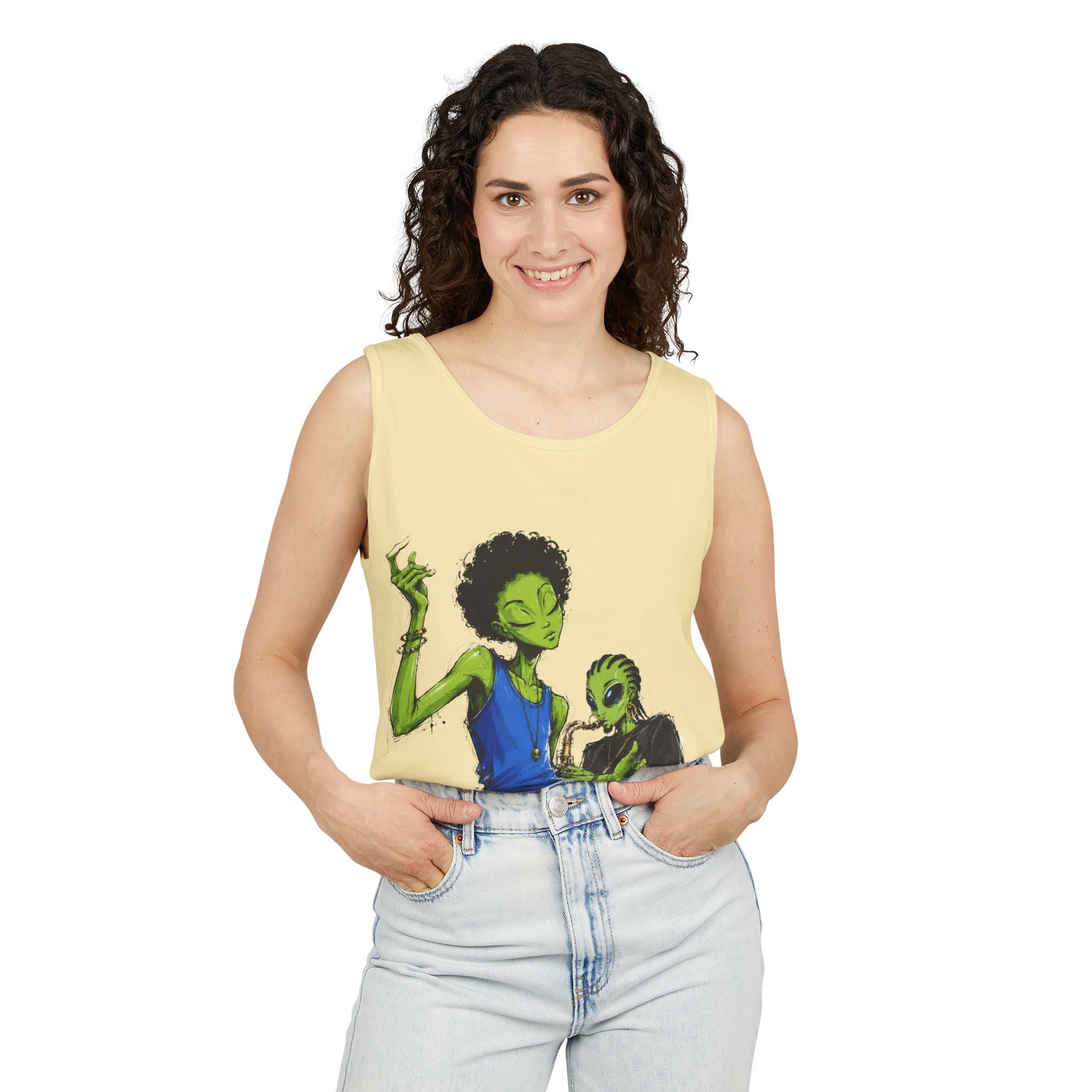Alien Duo Graphic Tank Top — Retro Streetwear Art Tee-Tito & Raz Edition