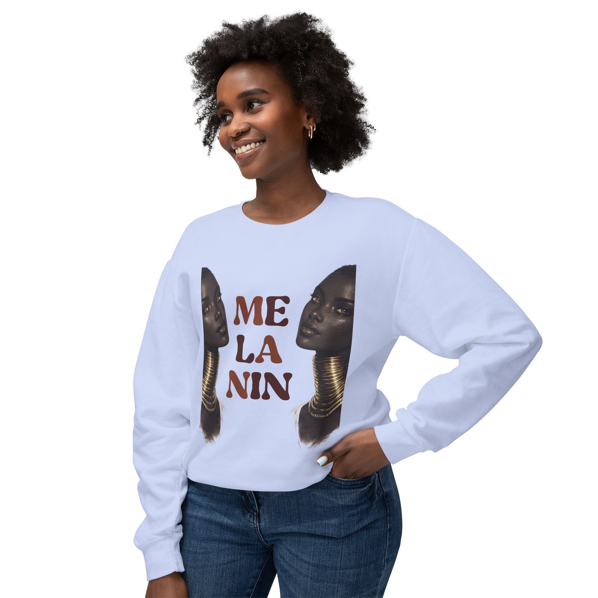 Crewneck Sweatshirt — 'Me La Nin' Melanin Portrait Graphic-Fall Collection