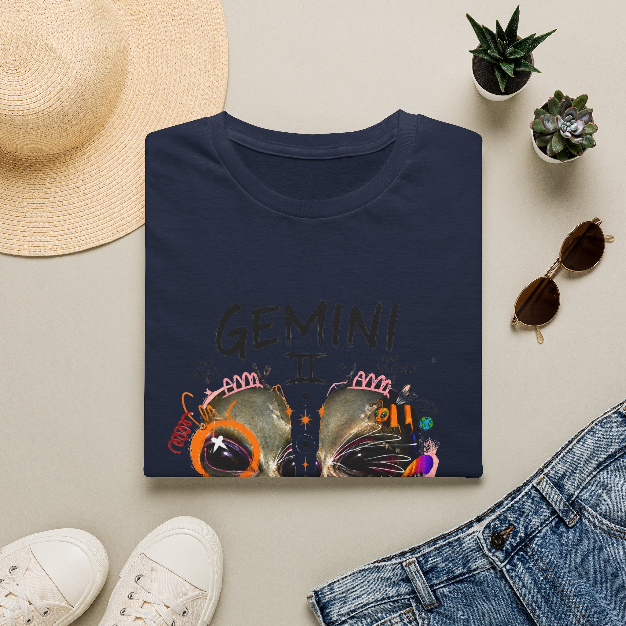 Gemini Zodiac T-Shirt — Colorful Twin Skull Astrology Tee