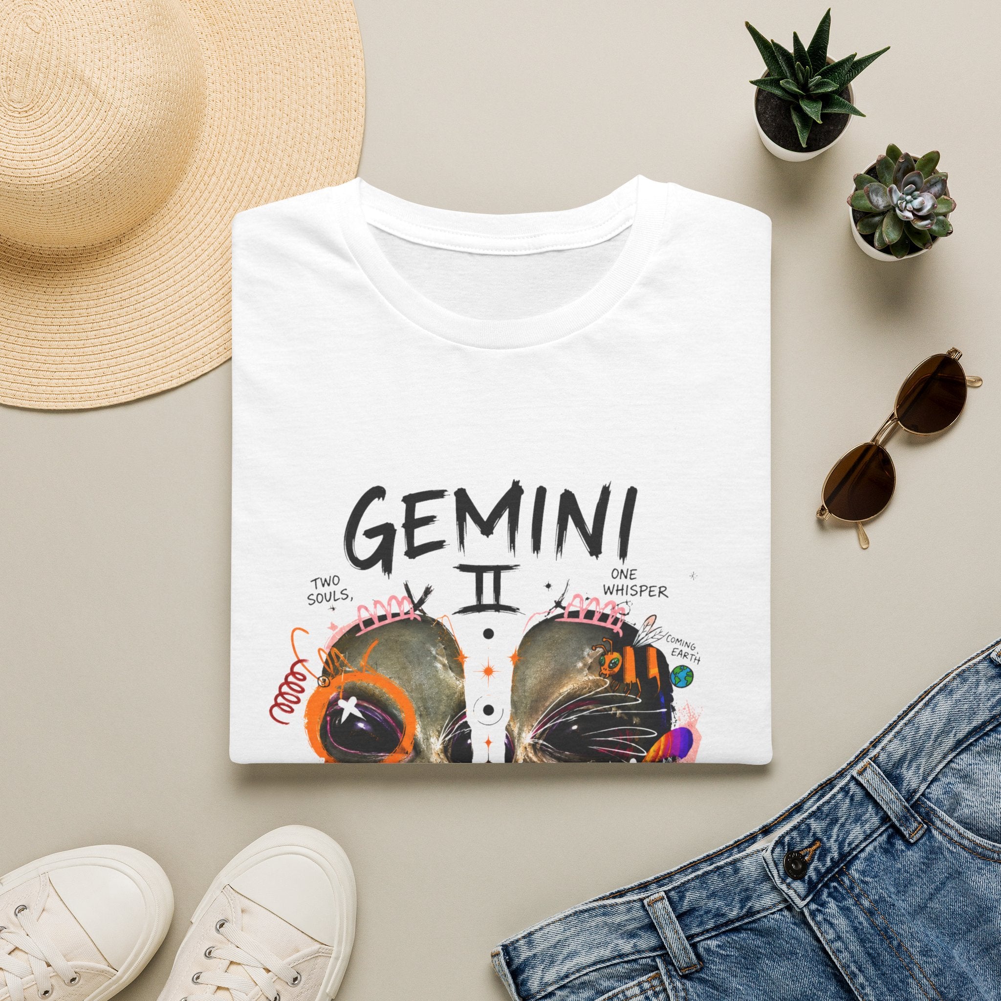 Gemini Zodiac T-Shirt — Colorful Twin Skull Astrology Tee