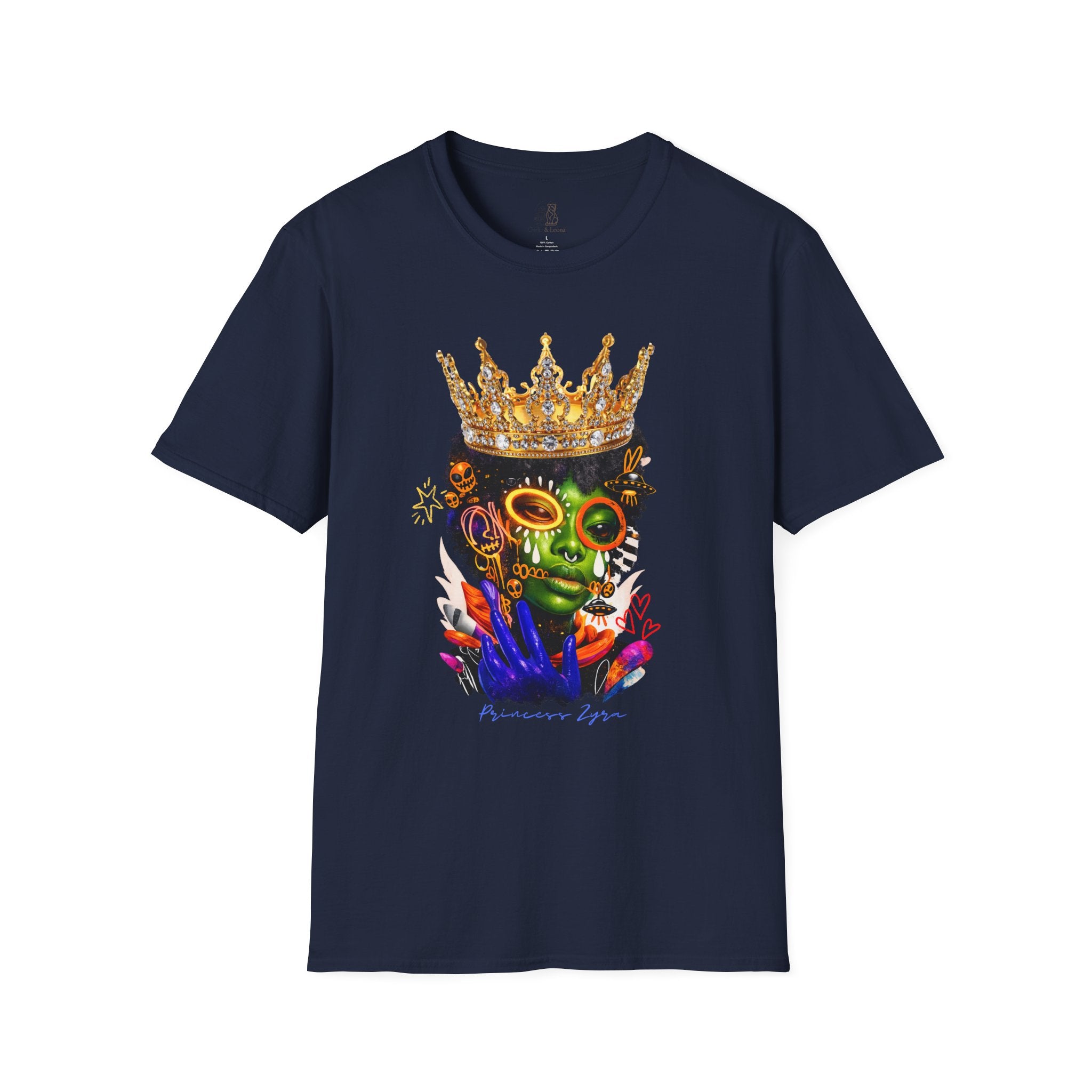 Princess Zyra T-Shirt — Vibrant Crowned Afro Skull Graphic Tee