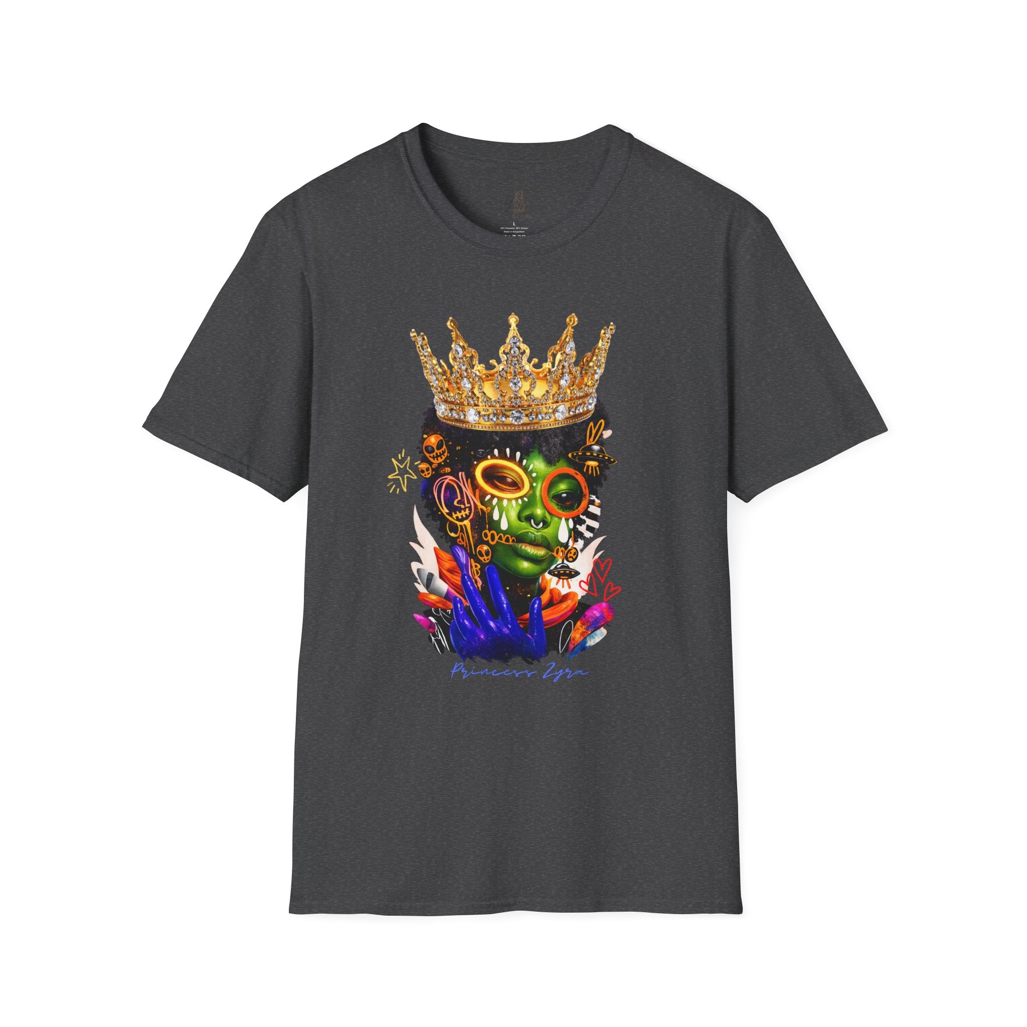 Princess Zyra T-Shirt — Vibrant Crowned Afro Skull Graphic Tee