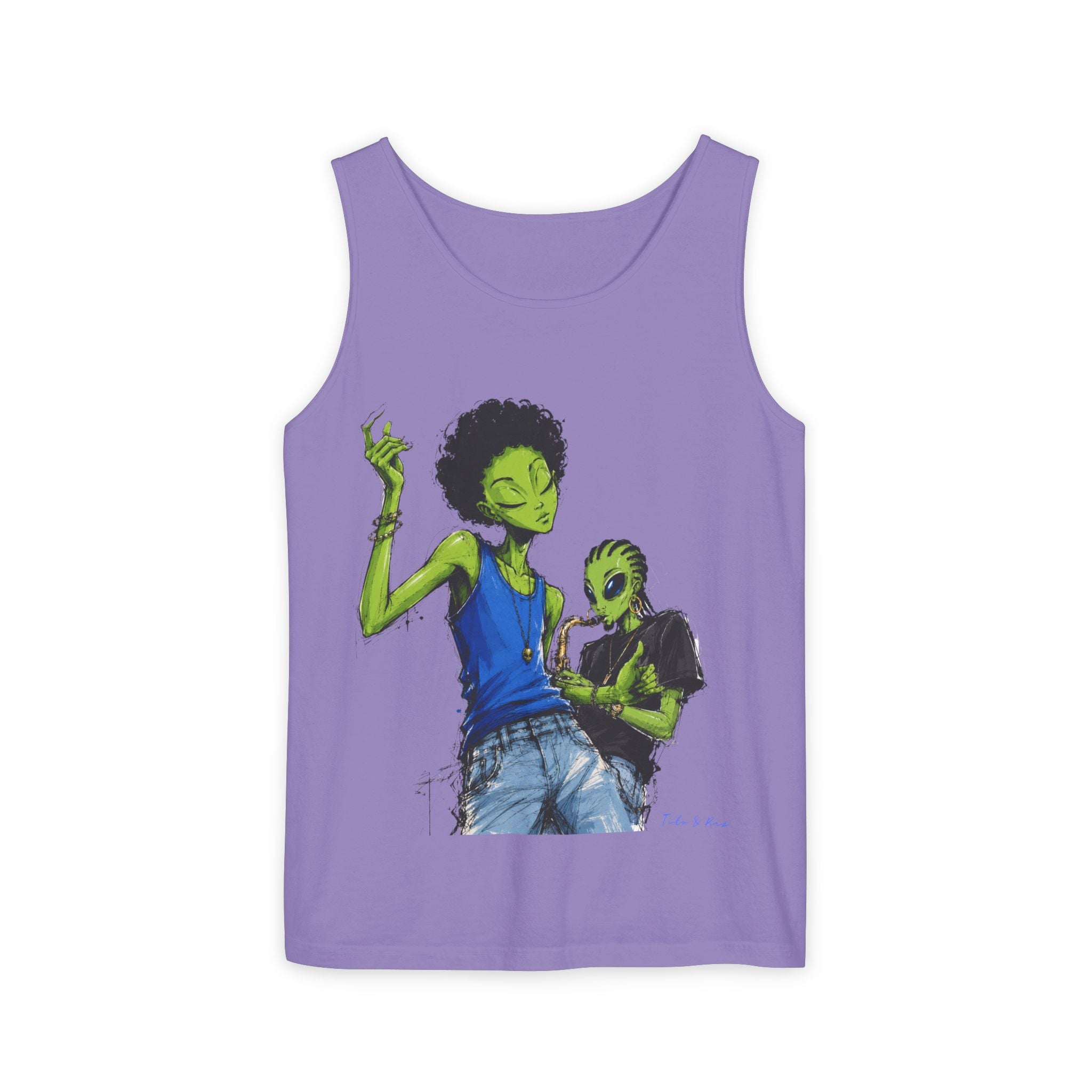 Alien Duo Graphic Tank Top — Retro Streetwear Art Tee-Tito & Raz Edition