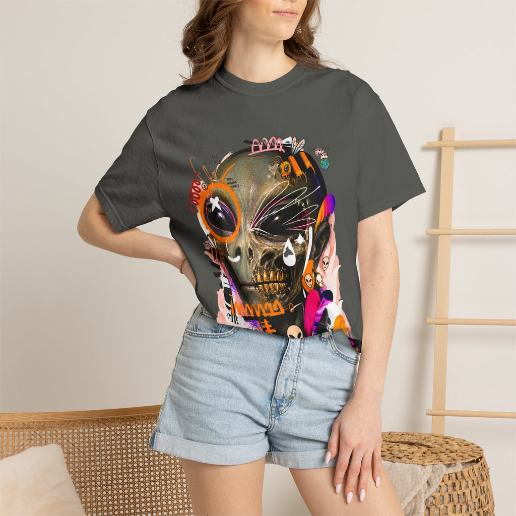 Skull Graffiti T-Shirt — Abstract Neon Alien Street Art Tee