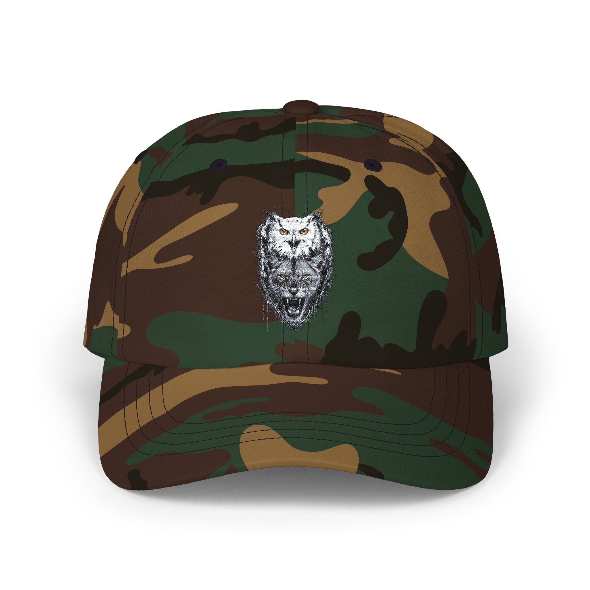 Owlix & Leona Watercolor Dad Cap — Artistic Roaring Lioness & Calm Owl Baseball Hat