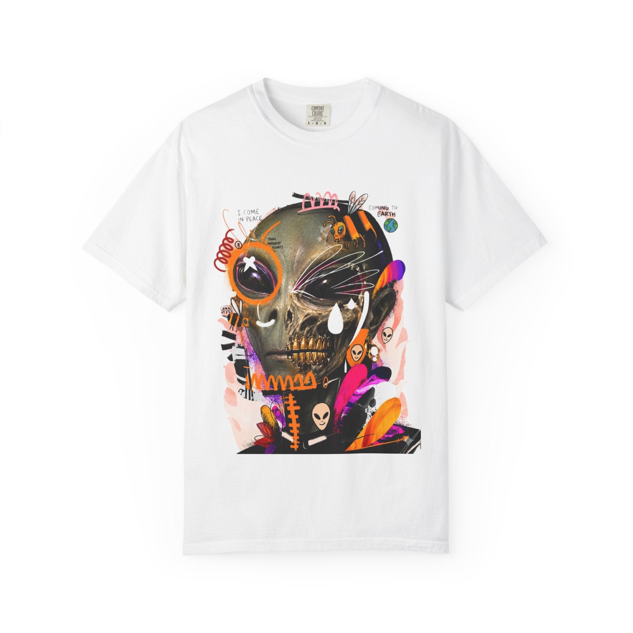 Skull Graffiti T-Shirt — Abstract Neon Alien Street Art Tee