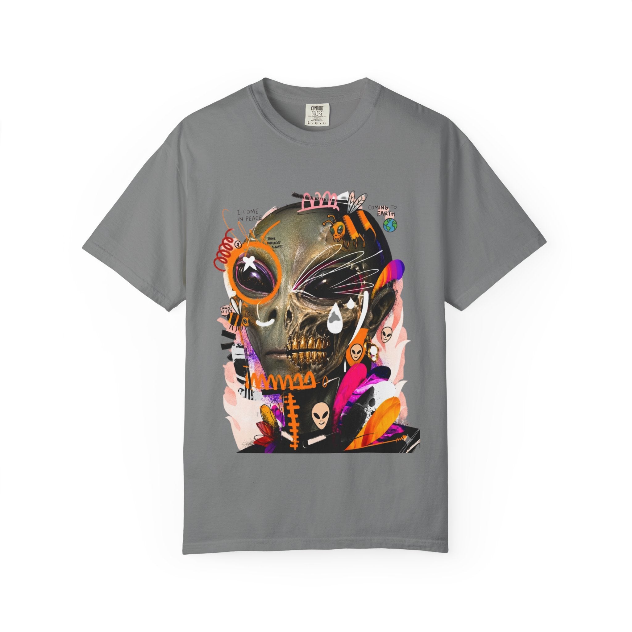 Skull Graffiti T-Shirt — Abstract Neon Alien Street Art Tee