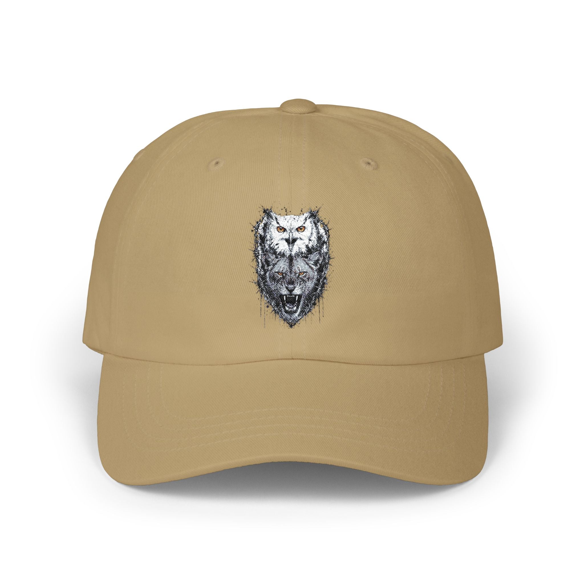 Owlix & Leona Watercolor Dad Cap — Artistic Roaring Lioness & Calm Owl Baseball Hat