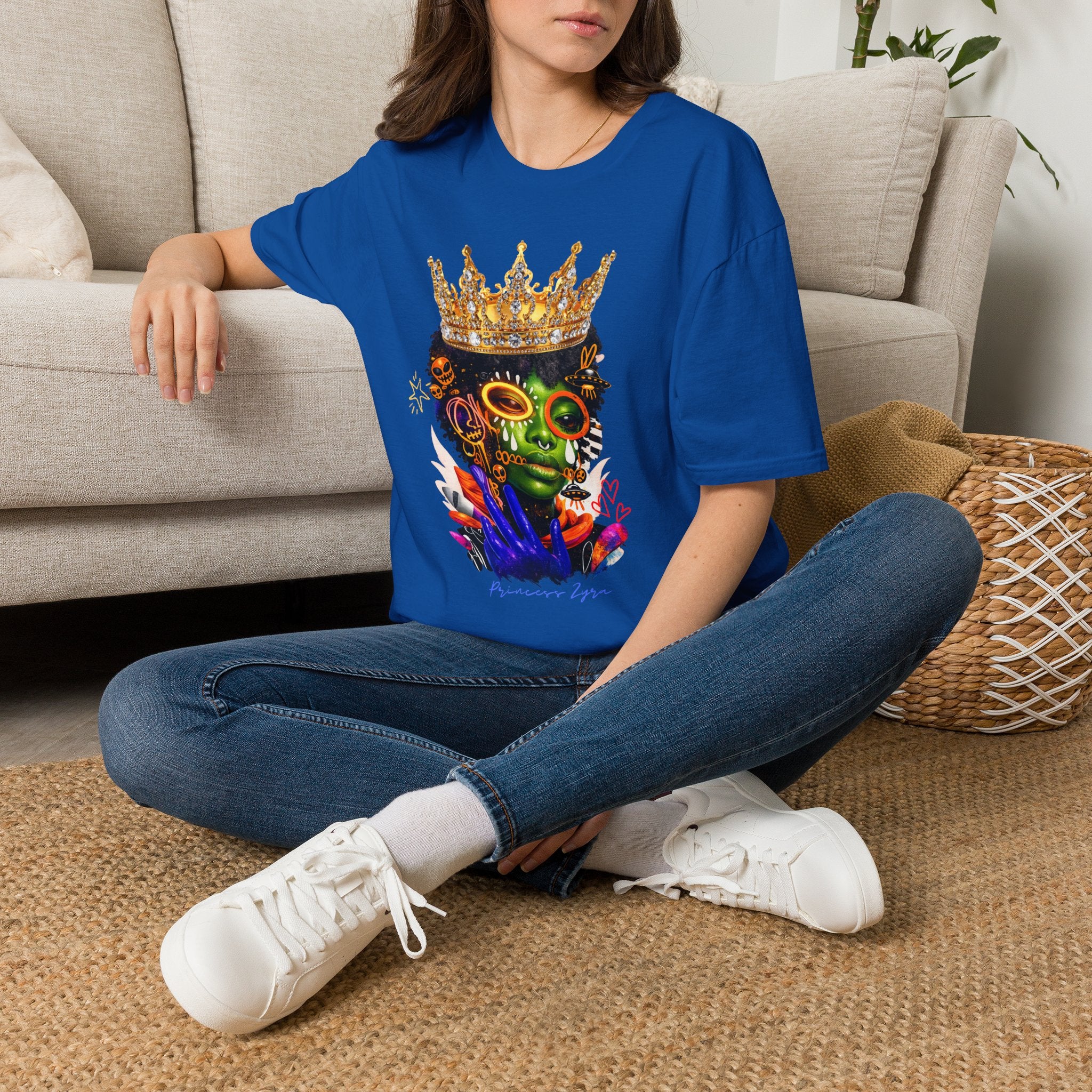 Princess Zyra T-Shirt — Vibrant Crowned Afro Skull Graphic Tee