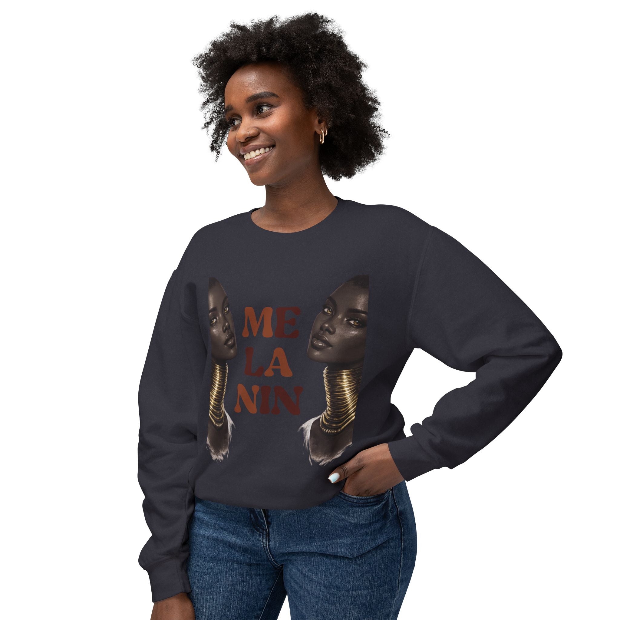 Crewneck Sweatshirt — 'Me La Nin' Melanin Portrait Graphic-Fall Collection