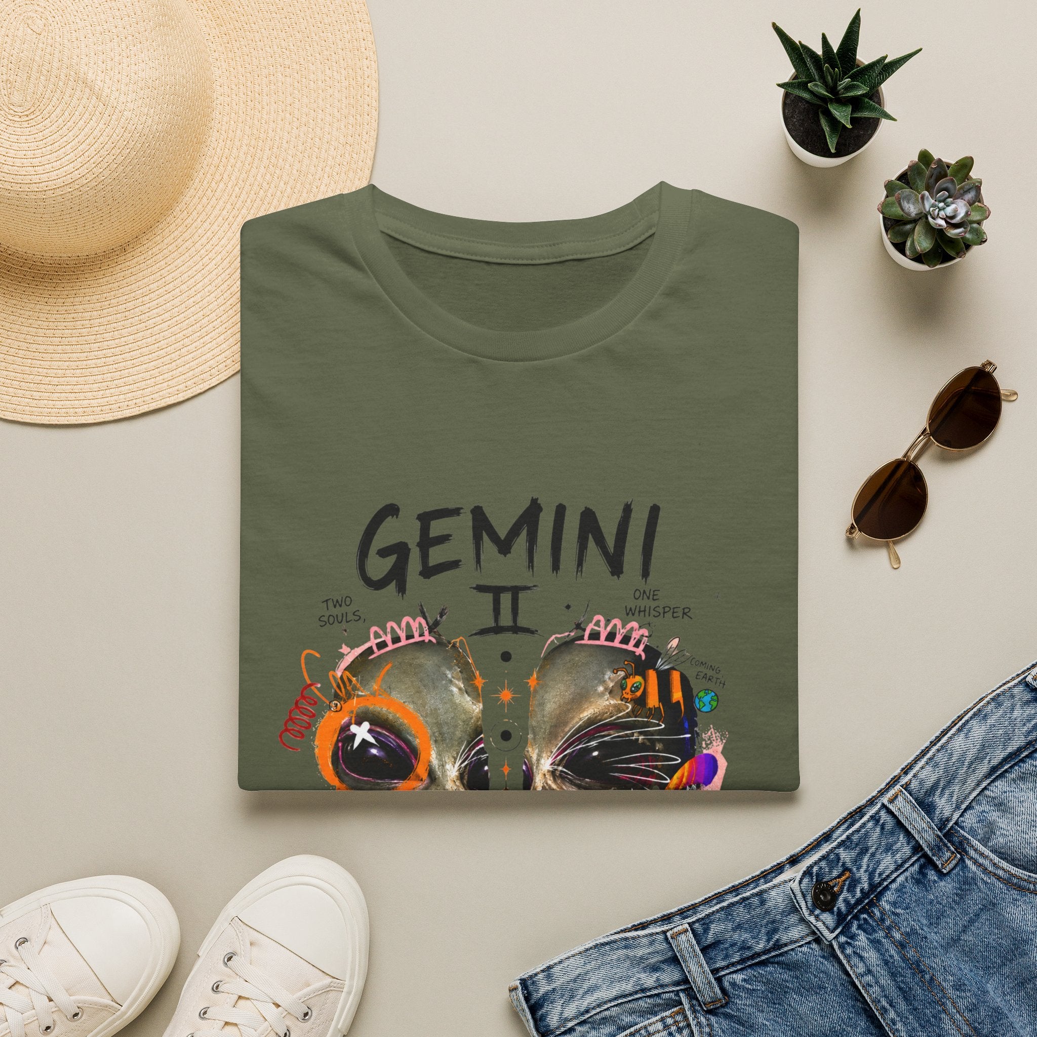 Gemini Zodiac T-Shirt — Colorful Twin Skull Astrology Tee