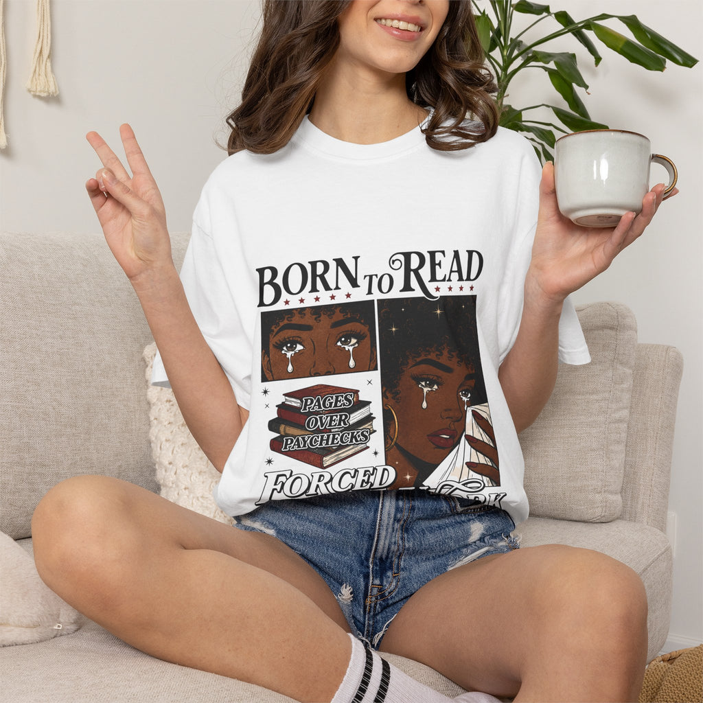 Born to Read, Forced to Work T-Shirt — Retro Comic Reading Graphic Tee