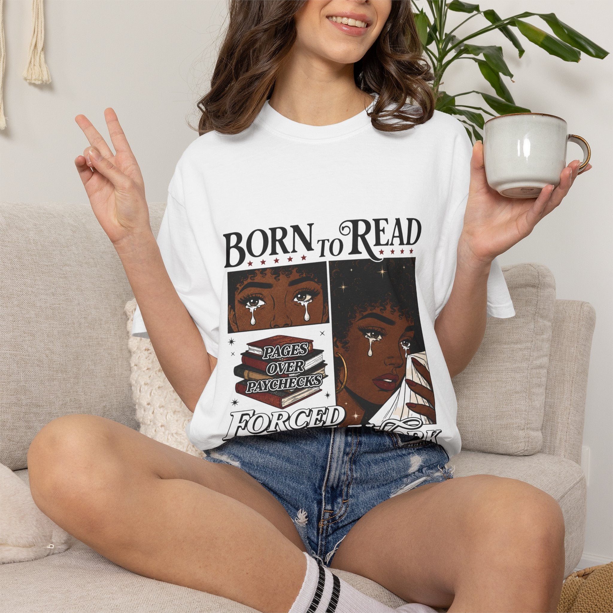 Born to Read, Forced to Work T-Shirt — Retro Comic Reading Graphic Tee