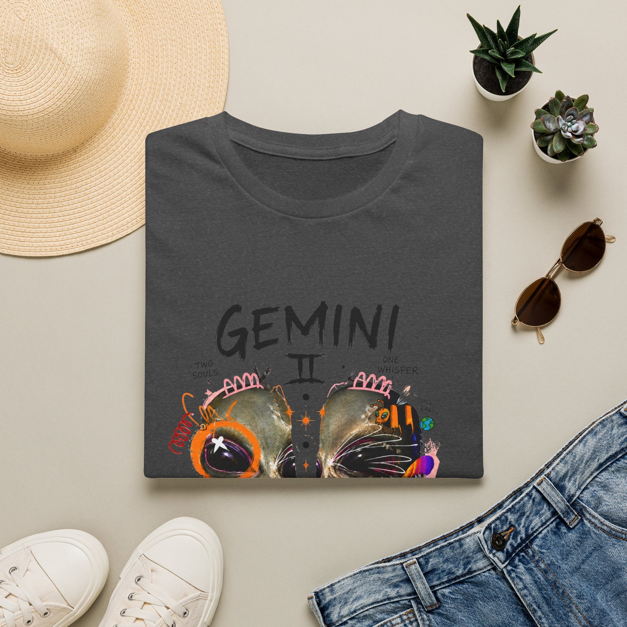 Gemini Zodiac T-Shirt — Colorful Twin Skull Astrology Tee