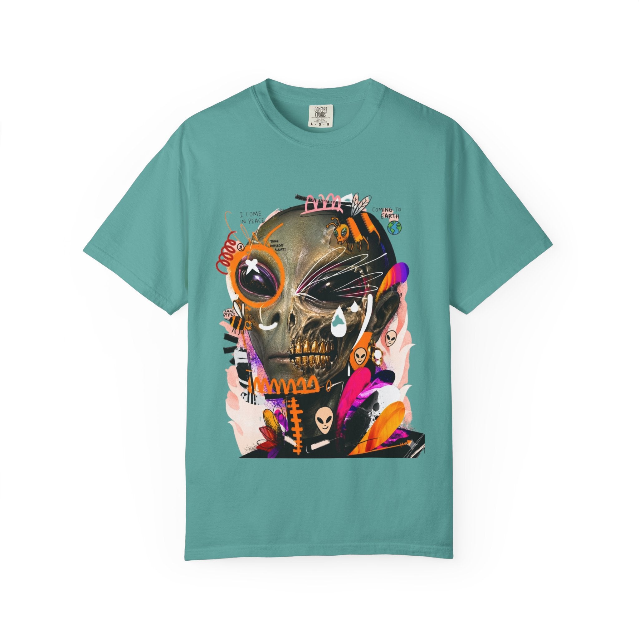 Skull Graffiti T-Shirt — Abstract Neon Alien Street Art Tee